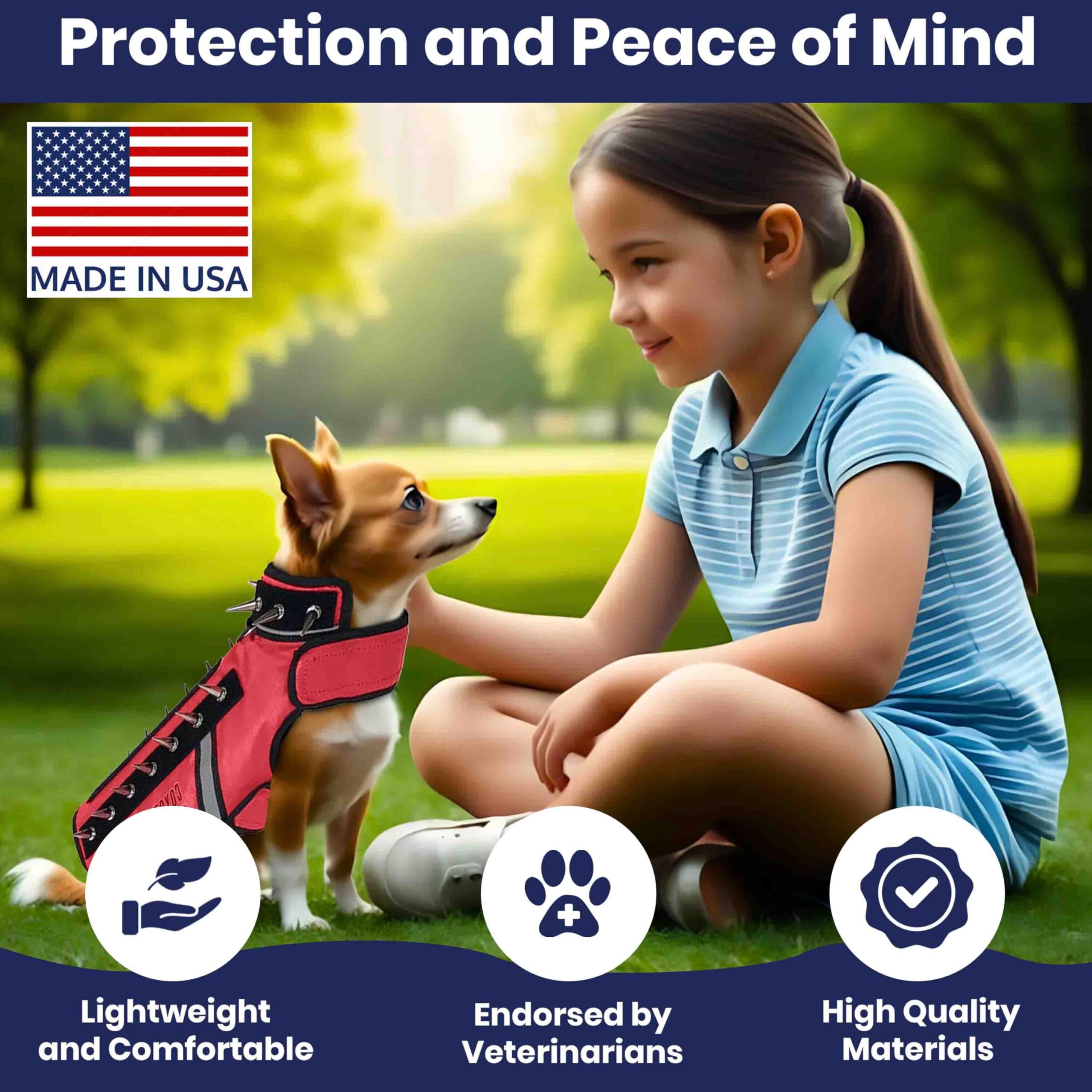 CoyoteVest SpikeVest - Small Dog Harness with Reflective Spikes for Protection Against Coyotes, Hawks & Predators | Anti-Attack Pet Vest for Outdoor Safety | Made in USA (XXS-Red) | Perfect for Hiking, Camping & Backyard Protection