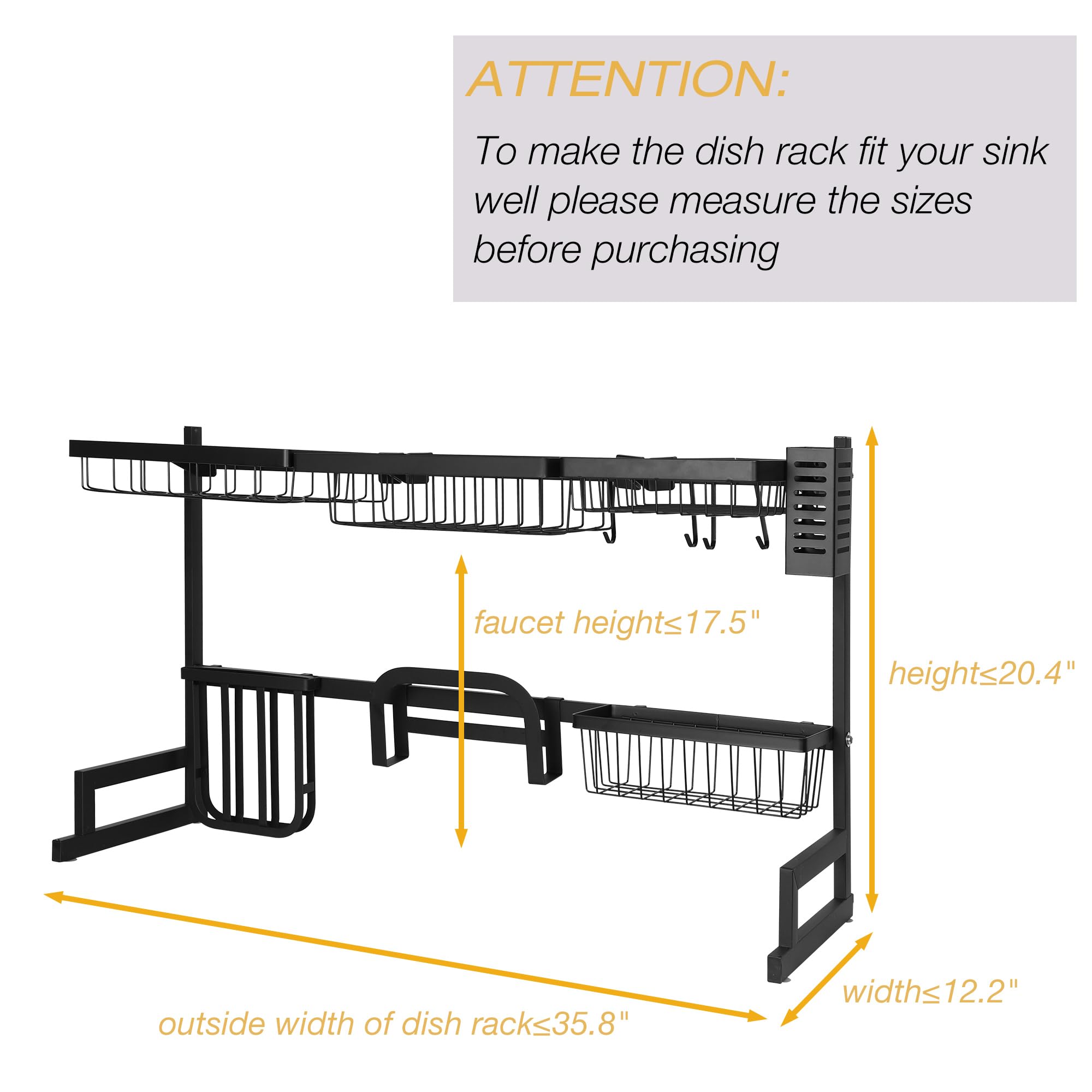 2-Tier Stainless Steel Over Sink Dish Drying Rack - 35.8
