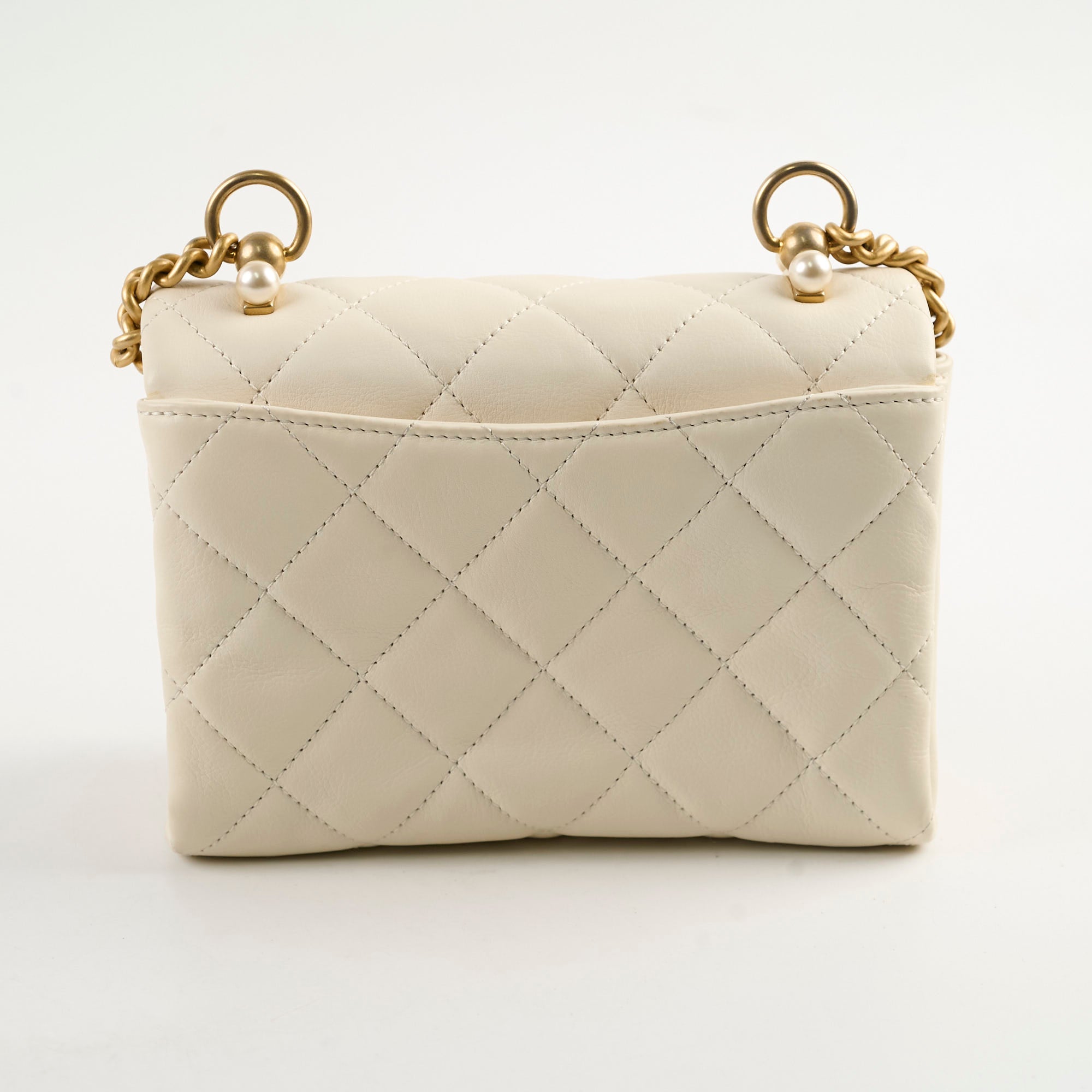 Chanel Calfskin Accordion Pearl Flap Bag White 28 Series - Luxury Designer Handbag for Women, Perfect for Evening Parties & Special Occasions