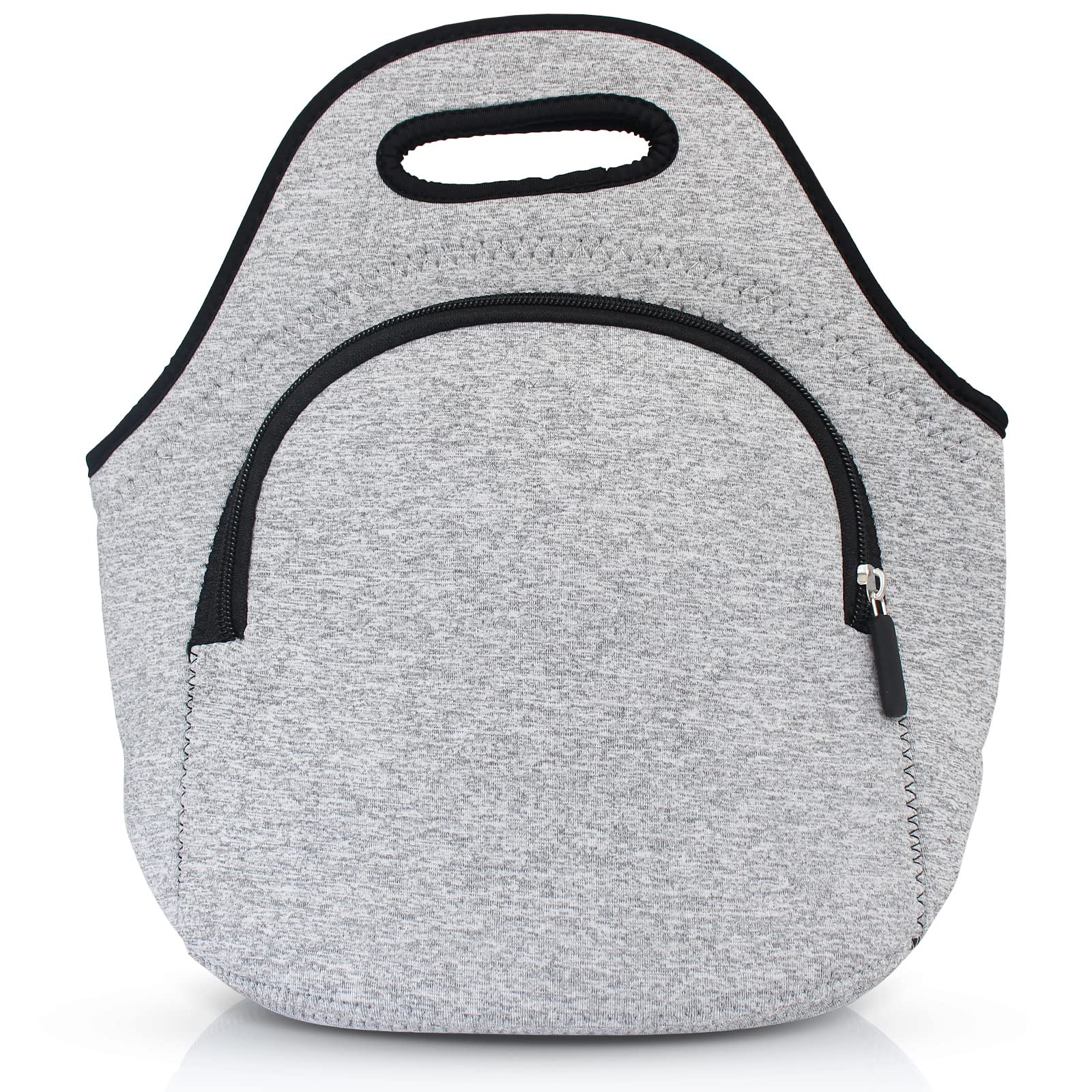 TKZWGA Insulated Neoprene Lunch Bag with Exterior Pocket - Reusable, Washable & Lightweight Lunch Tote for Men, Women & Kids - Perfect for Work, School & Picnics (Grey)
