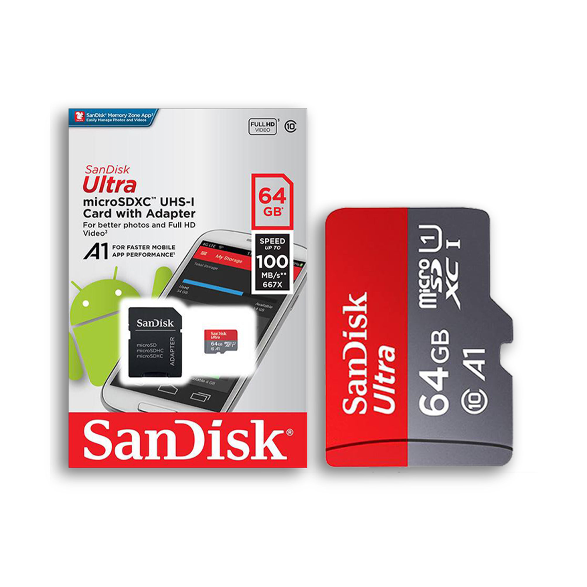 SanDisk 64GB Ultra MicroSDXC UHS-I Memory Card with Adapter - High Speed Storage for Smartphones, Cameras, Drones & Gaming Devices