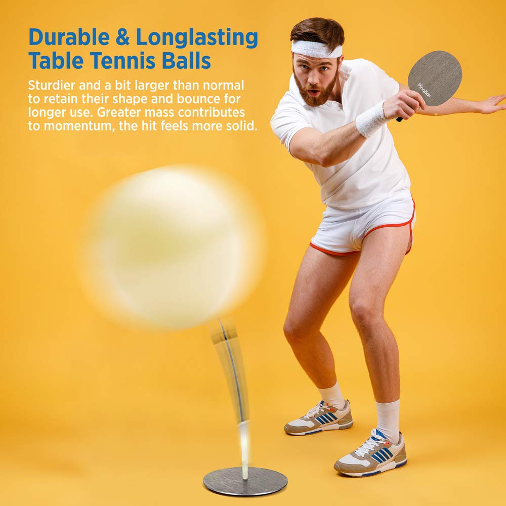 Portable Ping Pong Table Tennis Trainer Set with 2 Wooden Paddles, 4 Balls & Flexible Rod - Steel Base for Indoor/Outdoor Practice | Perfect for Backyard, Office & Recreational Play