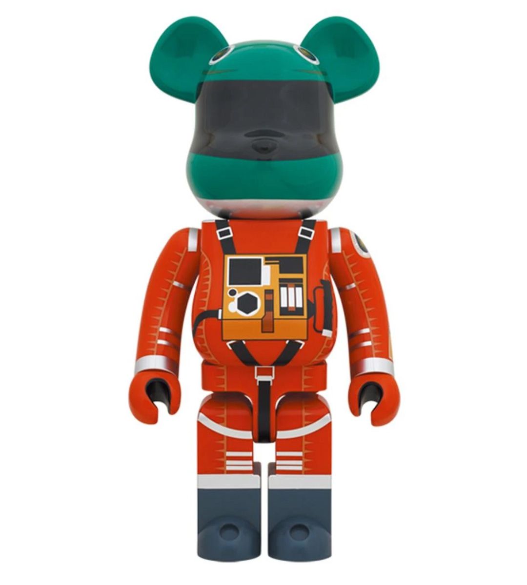 2001 Space Odyssey Bearbrick 1000% Collectible Figure - Green Helmet & Orange Suit - Perfect for Display, Anime Fans & Movie Memorabilia Collectors
