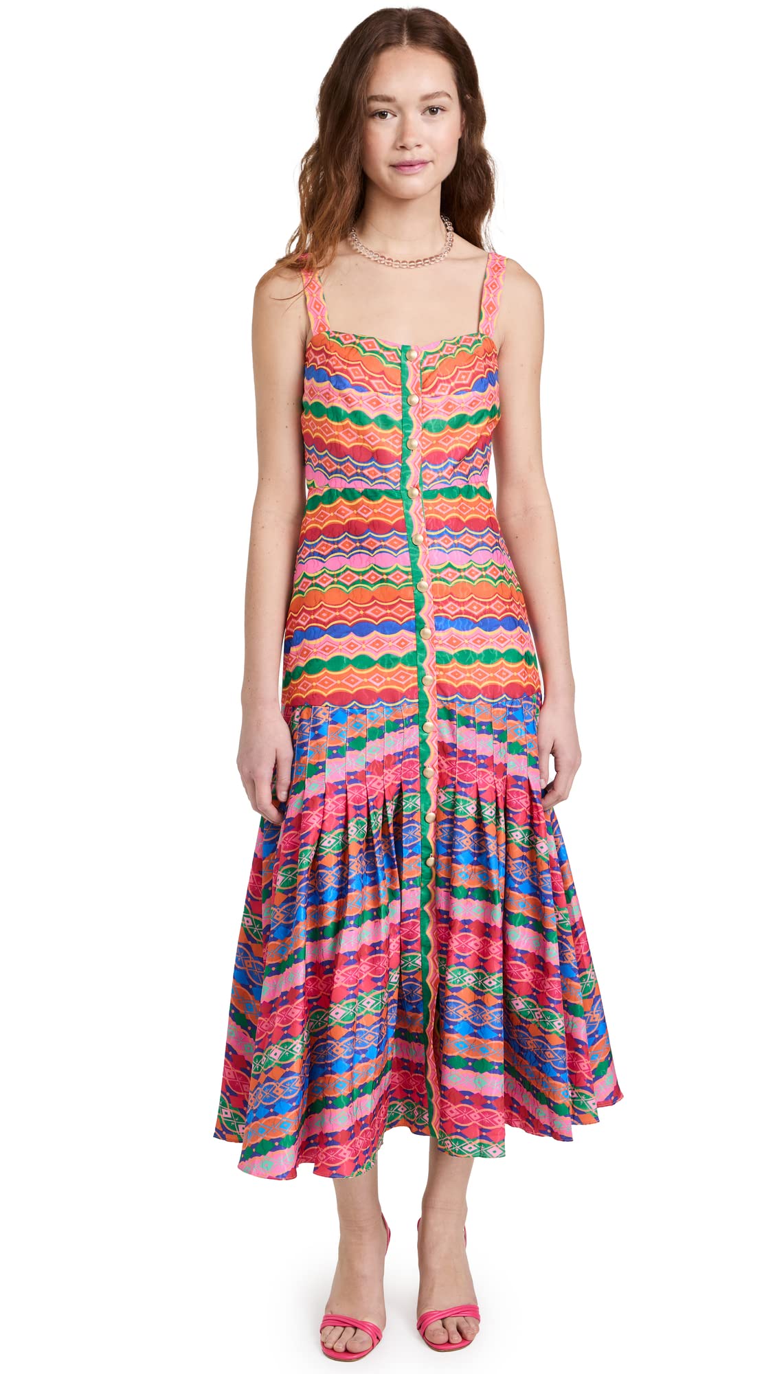 SALONI Women's Karen Dress - Floral Print Midi Dress with Short Sleeves & Belt, Perfect for Summer Weddings, Parties & Office Wear