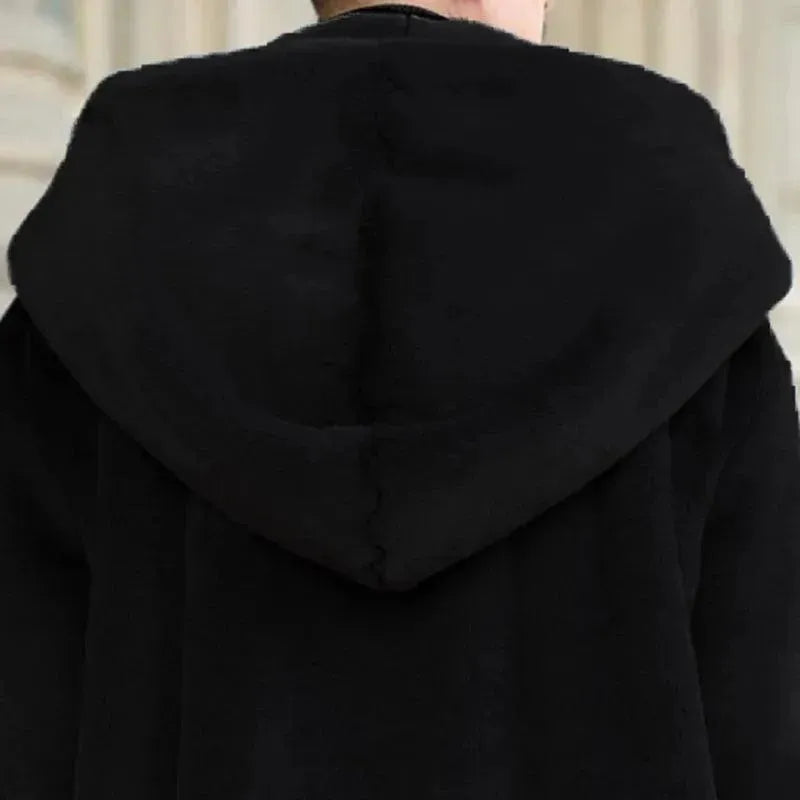 Men's Loose Fit Faux Fur Winter Coat - Warm Hooded Jacket for Cold Weather, Outdoor Activities & Casual Wear