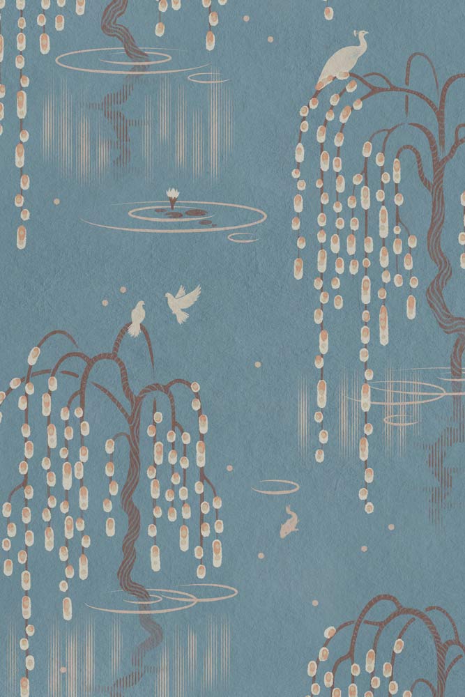 Divine Savages Kyoto Blossom Eastern Azure Wallpaper - Japanese Inspired Floral Wallpaper for Living Room, Bedroom & Office Decor