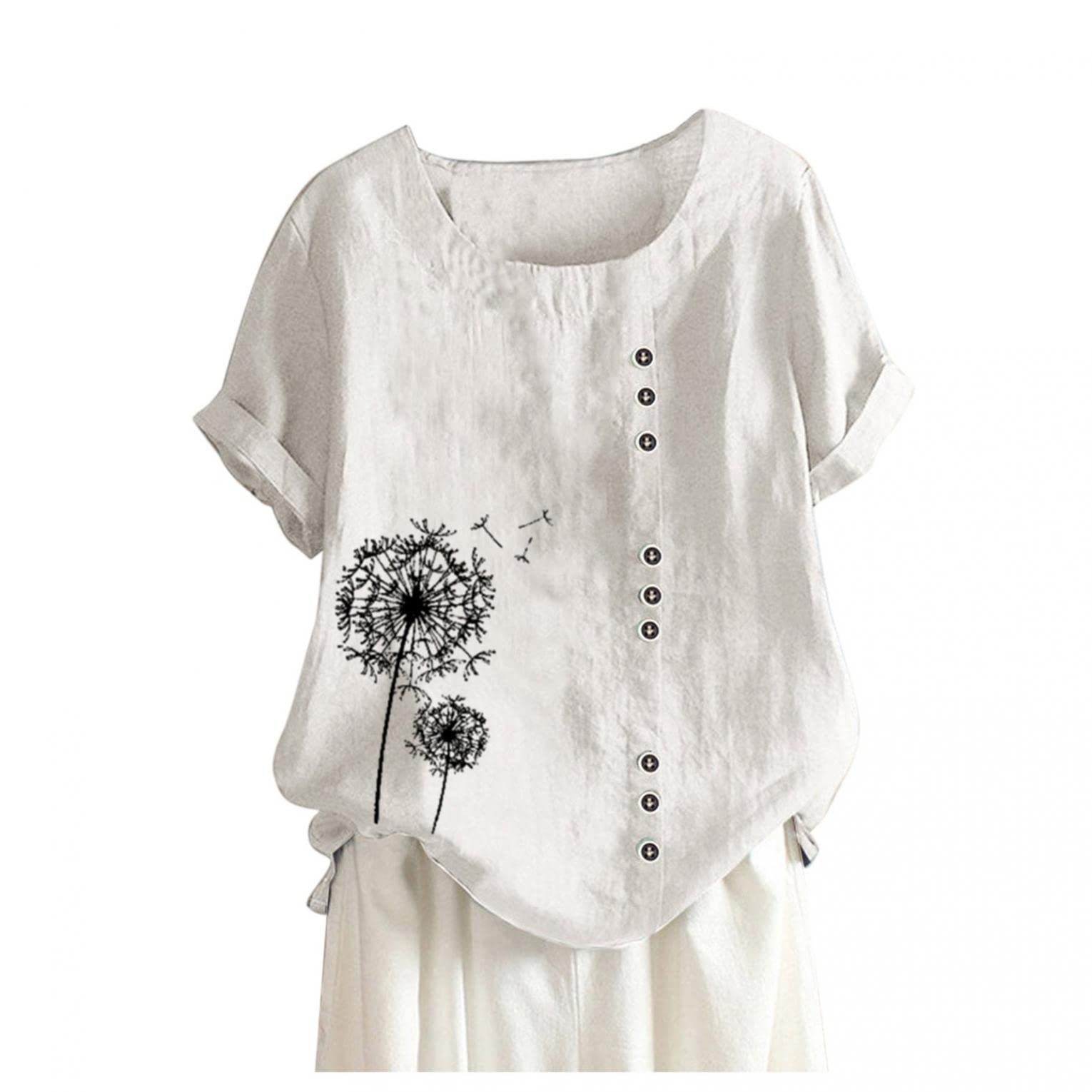 Women's Casual Loose Fit T-Shirt Tops with Dandelion Print - Trendy Round Neck Blouses for Leggings | Perfect for Yoga, Workout & Everyday Wear