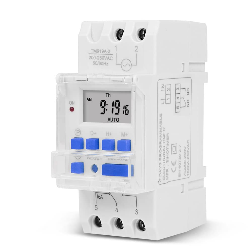 AIZHIYI TM919A-2 Weekly Programmable Digital Timer Switch with Time Control Relay - 220V AC Power Outlet - Perfect for Home Automation, Lighting Control, and Appliance Scheduling