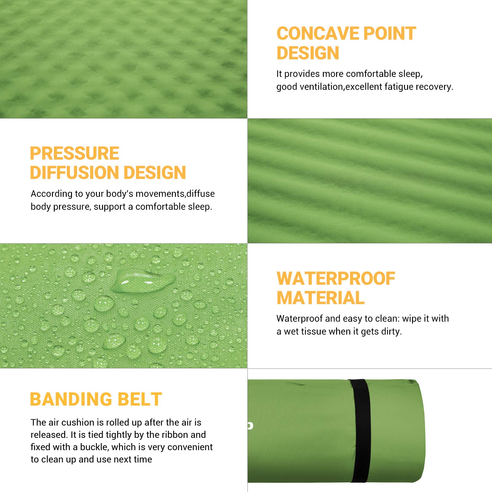 KingCamp Self-Inflating Double Sleeping Pad for Camping - 2 Travel Pillows Included - Foam Camping Mat for Hiking, Backpacking, Tent & Car Use - Perfect for Outdoor Adventures, Road Trips and Emergency Preparedness (Green)