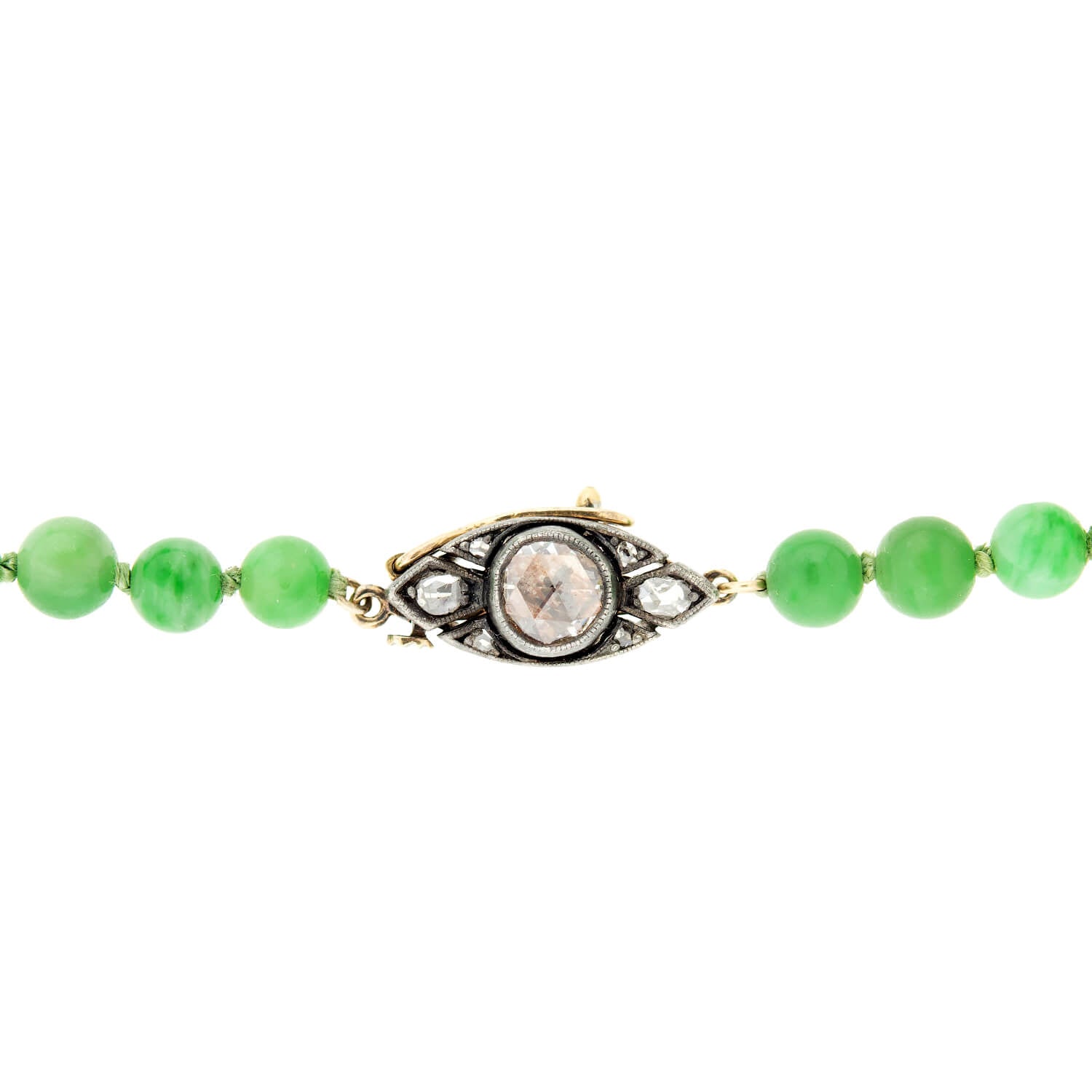 Victorian Style 14k Gold & Stainless Steel Jadeite Bead Necklace with Diamond Eye Clasp - Elegant Jewelry for Women, Perfect for Weddings, Parties & Special Occasions