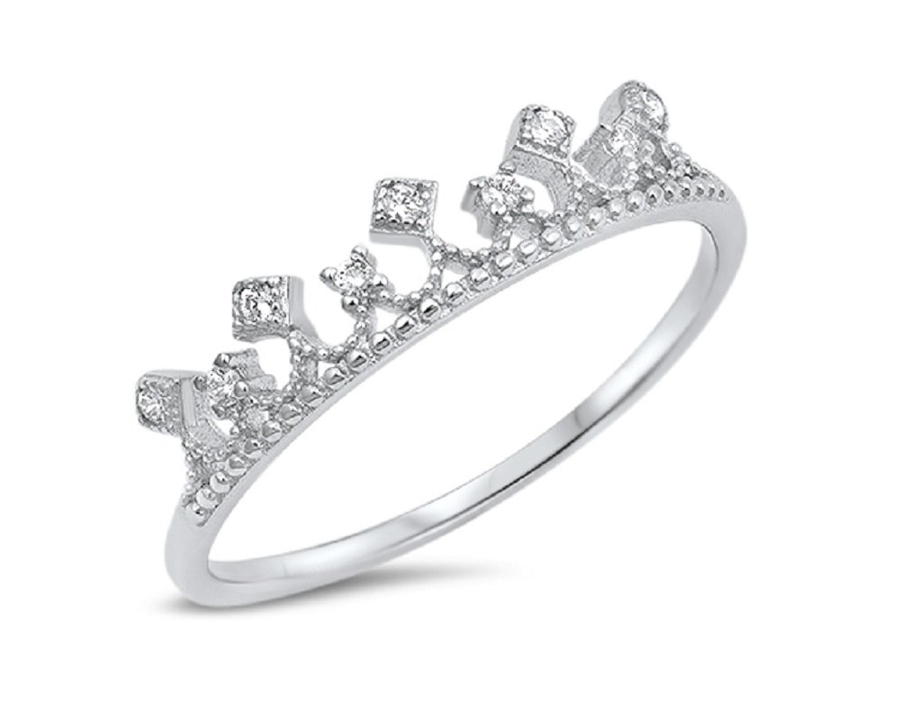 Sterling Silver Cubic Zirconia Crown Ring for Women - Elegant Party Jewelry
