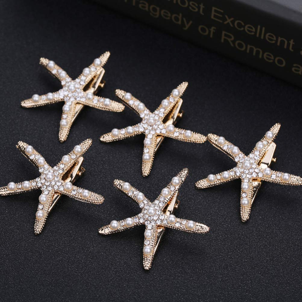5pcs Pearl Rhinestone Star Hair Clips for Women & Girls