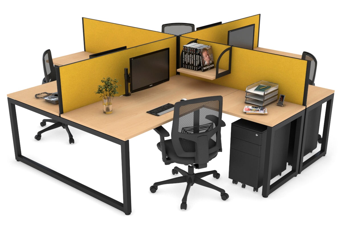 Quadro Loop Legs 4-Person Corner Workstation Desk - 1600L x 1800W with Cable Management Scallop | Office Furniture for Collaborative Workspaces & Team Meetings