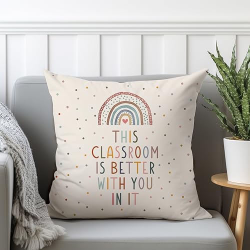 Decorative Classroom Pillow Covers - Teacher Appreciation Gift, Rainbow Design Kids Pillow Case for School & Home Decor | Perfect for Teacher's Lounge, Reading Corner & Cozy Classroom Seating