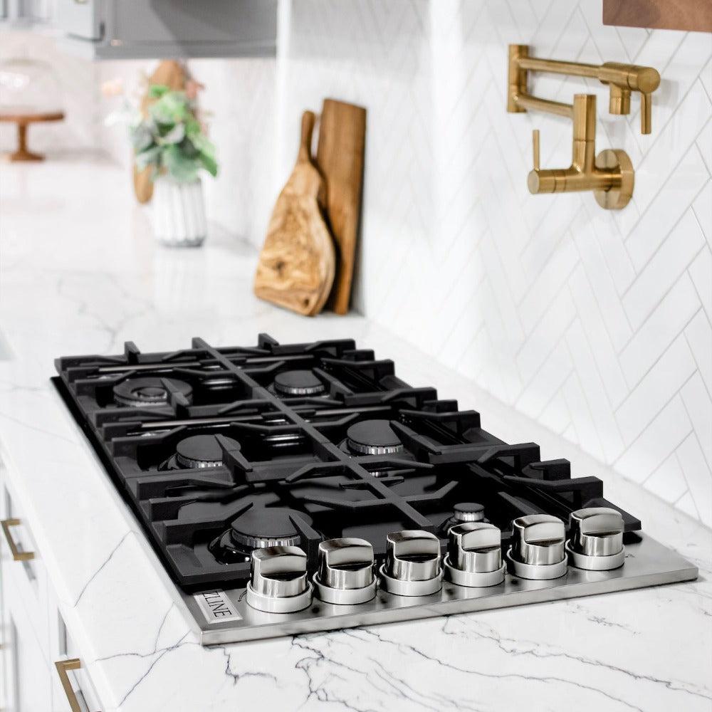 ZLINE 36 Inch 6 Burner Gas Cooktop with Black Porcelain Top - RC36 PBT - Professional Grade Stove for Home Kitchen, Restaurant & Outdoor Cooking