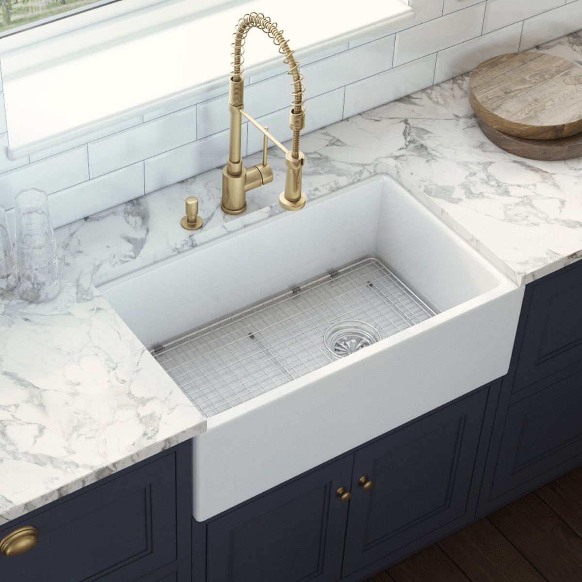 30 Inch White Fireclay Farmhouse Kitchen Sink with Offset Drain - Single Bowl Apron Front Sink for Rustic & Modern Kitchens, Perfect for Food Prep and Dishwashing