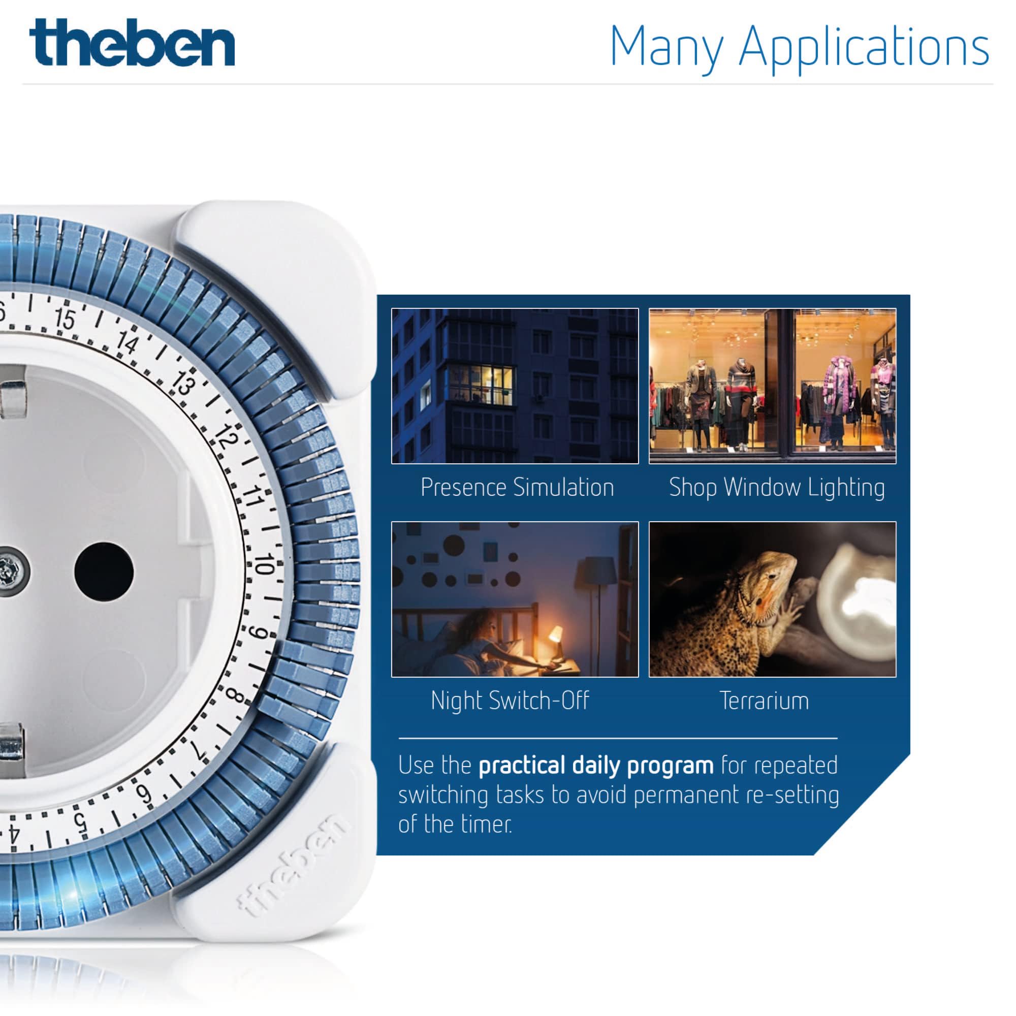 Theben 0260030 theben-Timer 26 - Analog Timer Switch, Outlet Timer, Programmable Plug, White, Up to 400W LED Switching Capacity (3-Pack) - Perfect for Home Automation, Energy Saving & Holiday Lighting Control