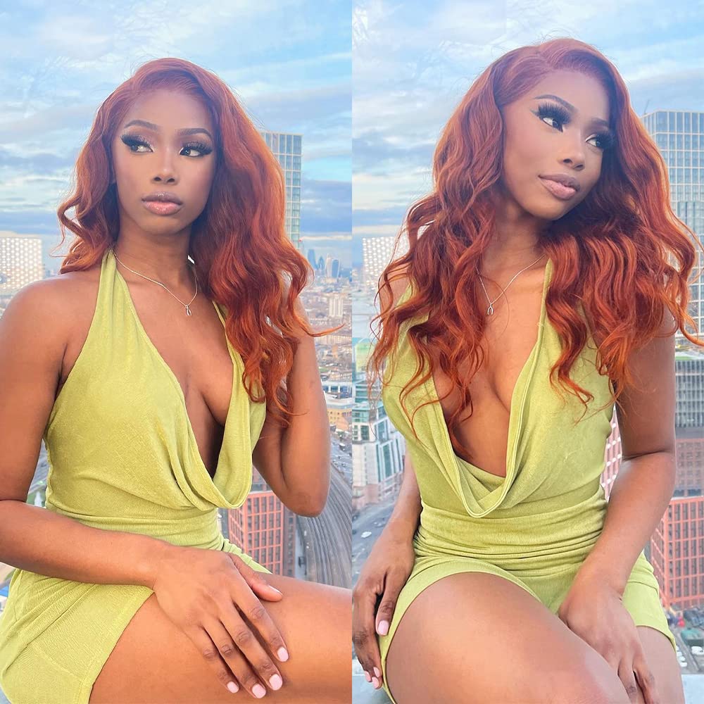Brazilian Virgin Human Hair Extensions - 3 Bundles #350 Color 12/14/16 Inch with Closure | REMY HAIR Body Wave Pre-Plucked Ginger Orange | Perfect for Salon Styling, Daily Wear & Special Occasions