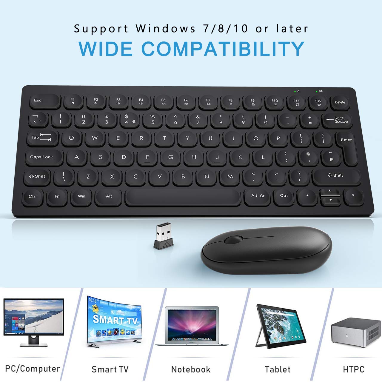 WisFox 2.4GHz Wireless Keyboard and Mouse Combo - Ultra Slim, Compact & Quiet USB Keyboard Mouse Set with QWERTY UK Layout for Windows PC, Laptop, Desktop - Perfect for Office Work, Gaming & Home Computing