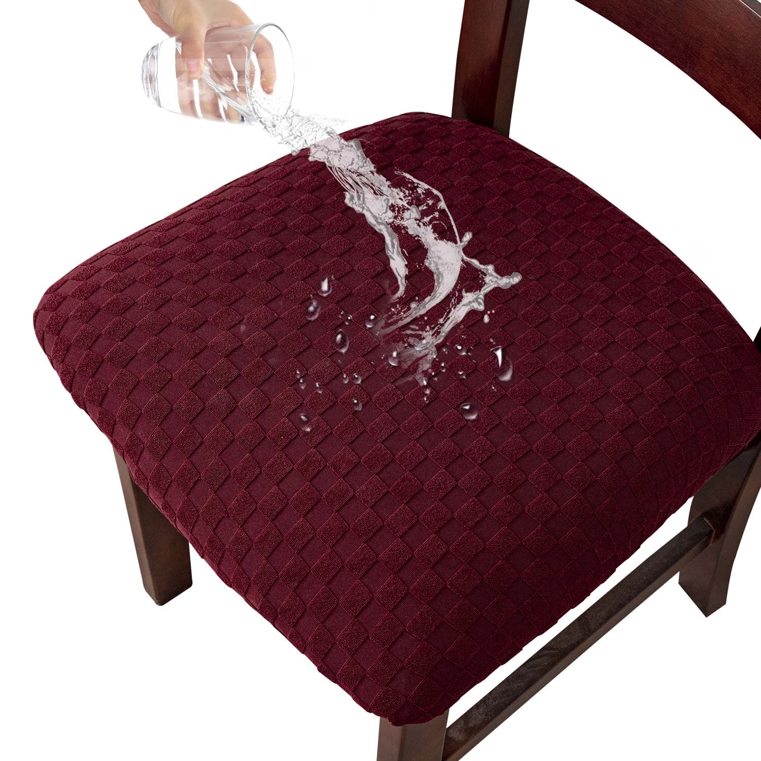 Waterproof Jacquard Dining Room Chair Covers - Set of 4, Wine Red - Spill-Proof Kitchen & Dining Chair Protectors for Everyday Use & Special Occasions