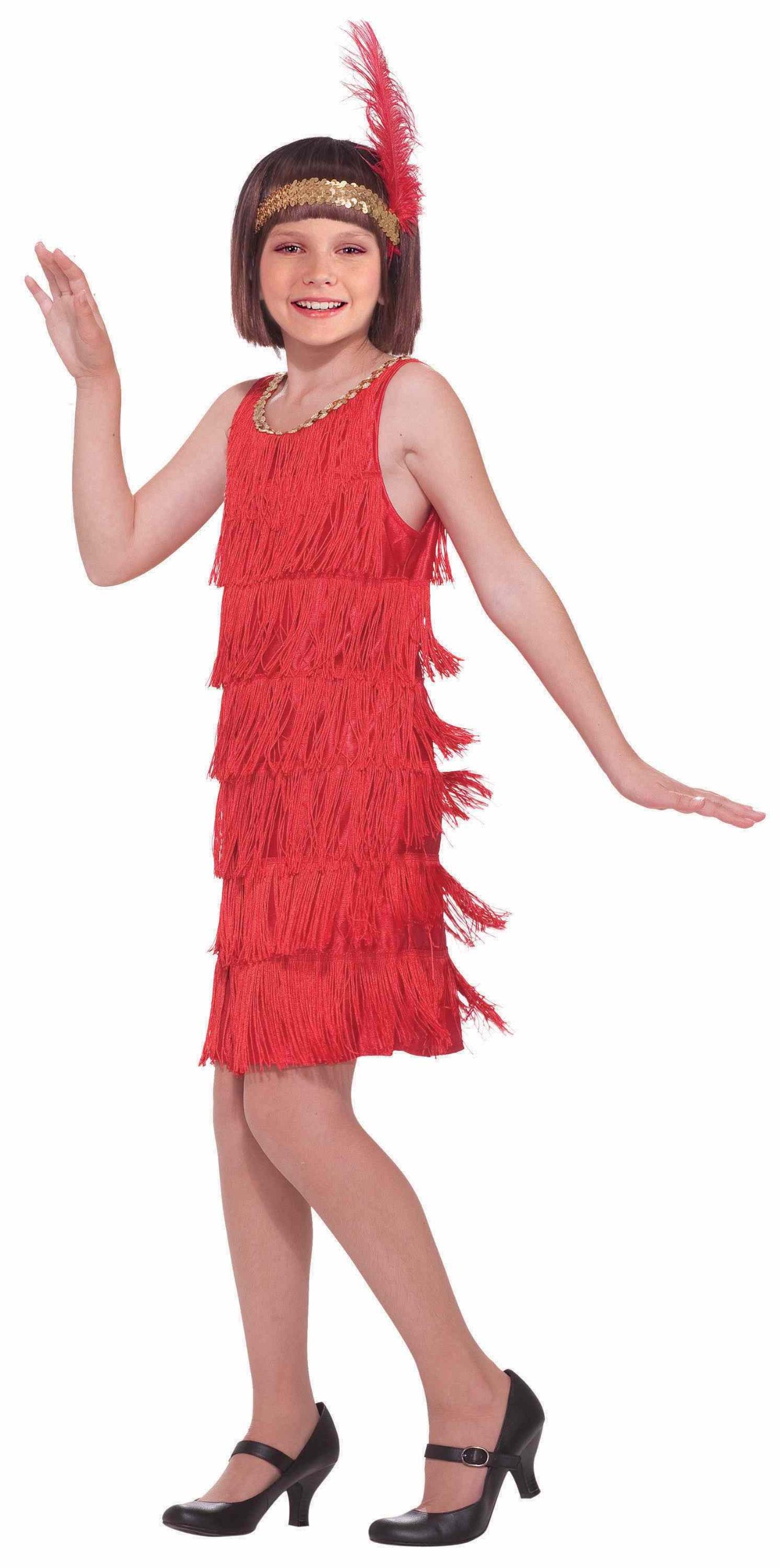 Vintage 1920s Red Flapper Girl Costume for Kids - Medium Size - Perfect for Halloween, Dress-Up Parties & Themed Events