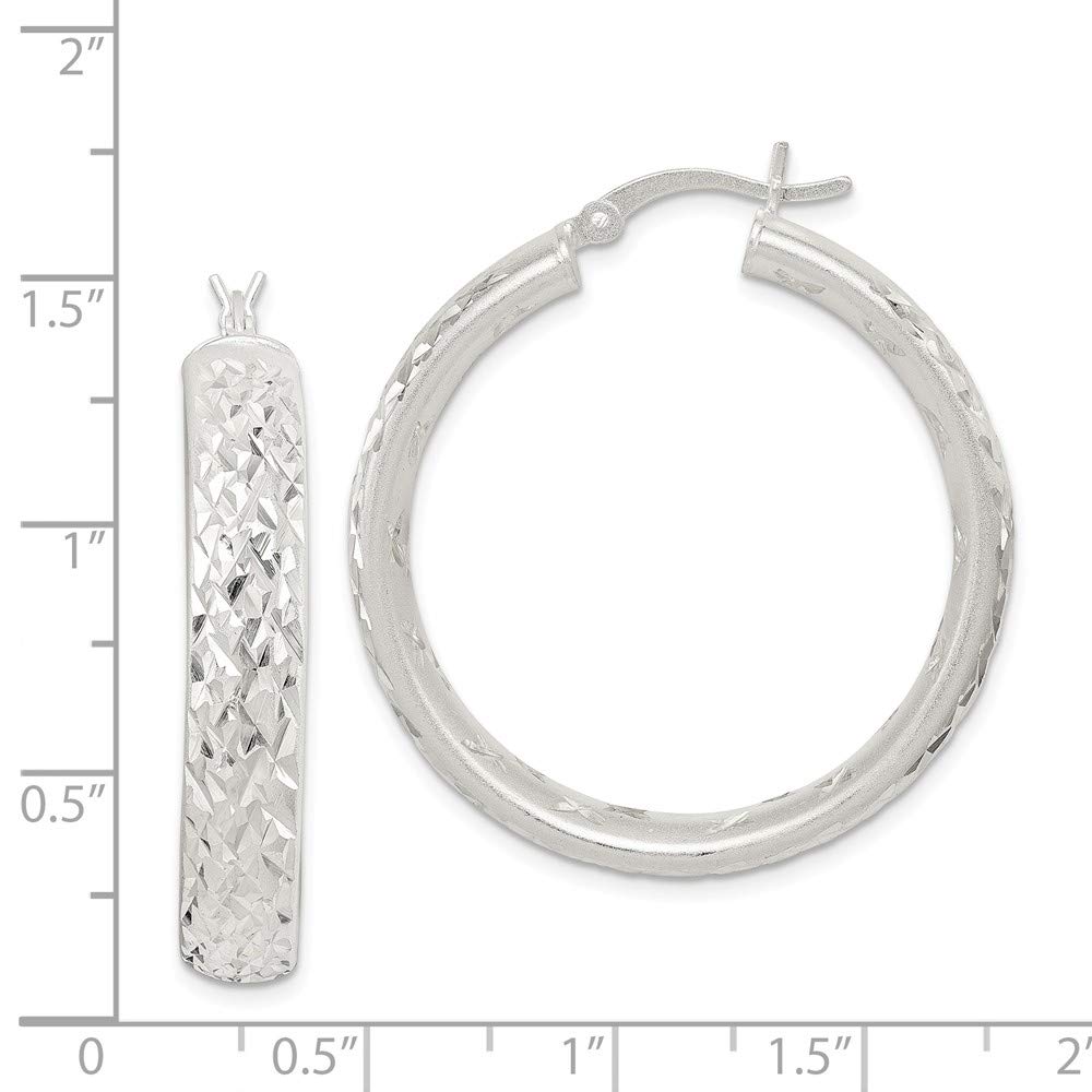 925 Sterling Silver Diamond-Cut Hinged Hoop Earrings 38mm - Brushed Matte Finish Dangle Earrings for Women, Perfect for Everyday Wear, Parties & Special Occasions
