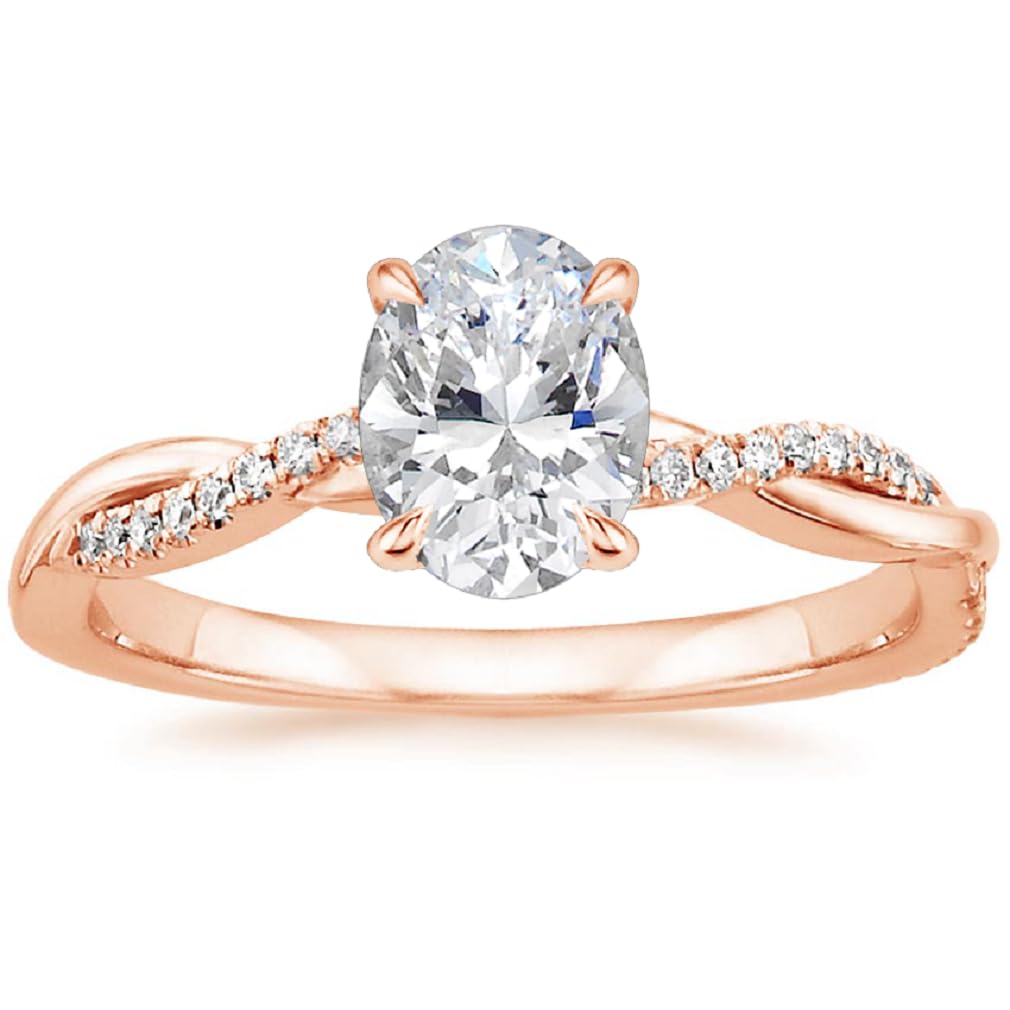 2 Carat Oval Cut Colorless Moissanite Wedding Ring Set for Women - Solitaire Engagement Ring, Petite Twisted Shank Bridal Anniversary Ring - 10K/14K/18K Solid Rose Gold (Size 7.5) - Perfect for Proposals, Weddings, Anniversaries & Romantic Gifts
