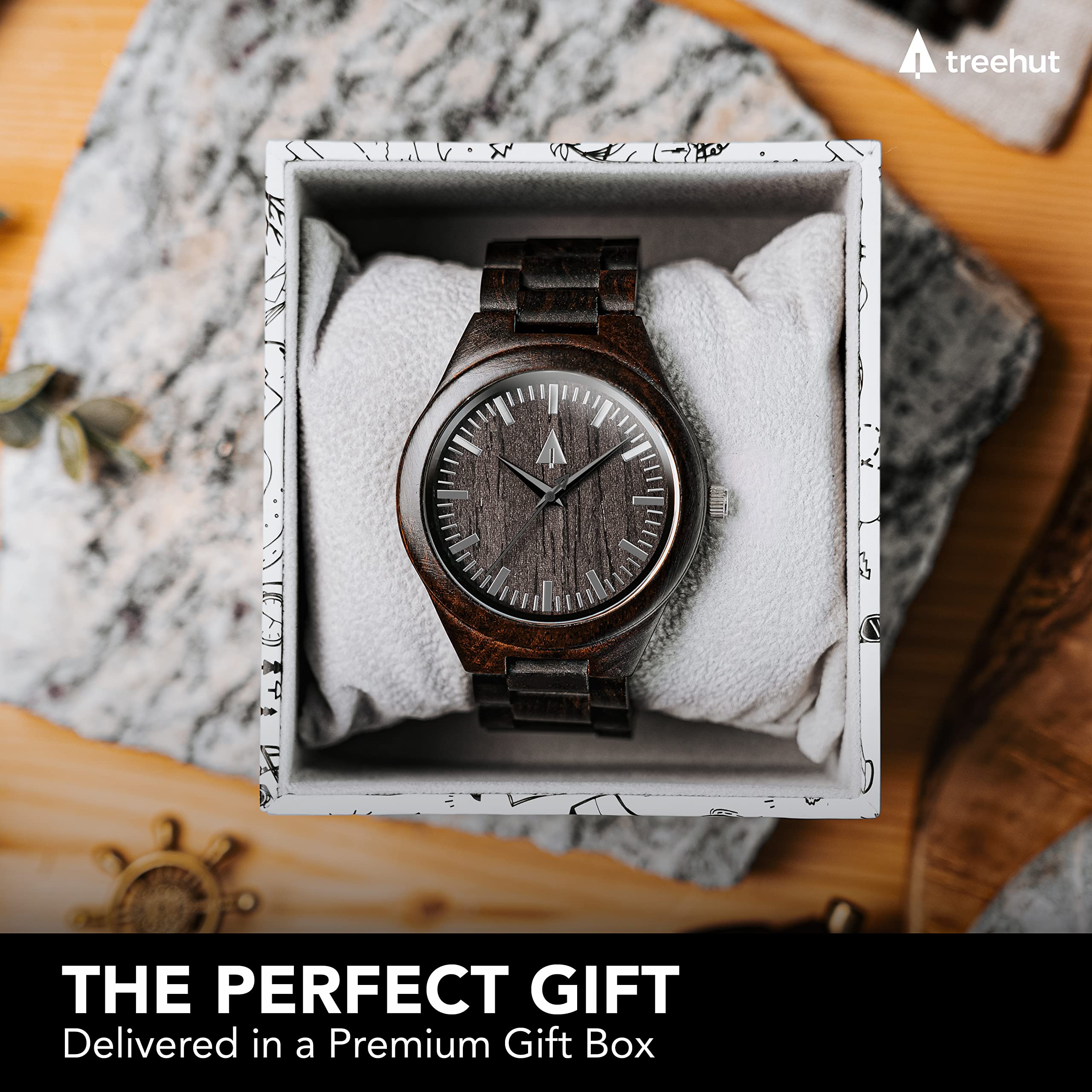 Men's Ebony Wood Watch - Japanese Quartz Movement & Adjustable Strap for Outdoor & Business
