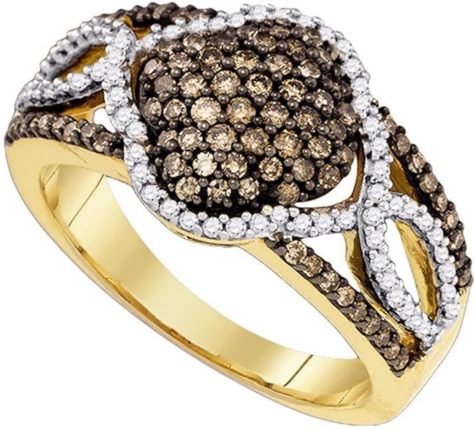 Finecreation 14kt Yellow Gold Chocolate Diamond Ring for Women - Size 7, 8mm Band Width | Elegant Gift for Anniversary, Valentine's Day & Special Occasions