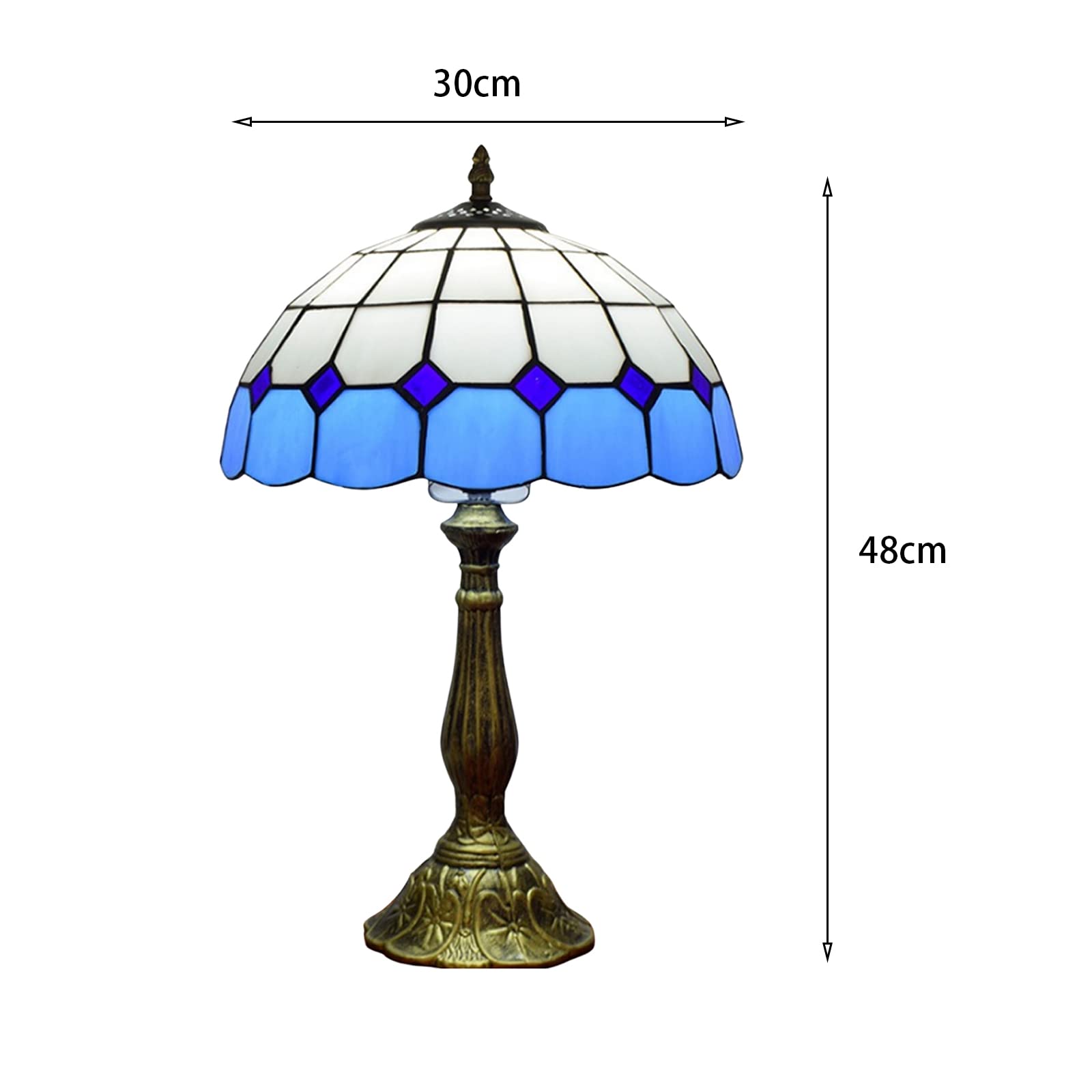 12 Inch Tiffany Desk Lamp - Mediterranean Style Stained Glass Lampshade, Large Luxurious Bedside & Reading Light for Living Room, Bedroom, Farmhouse - Perfect for Home Office, Study, Dorm & Nightstand Lighting