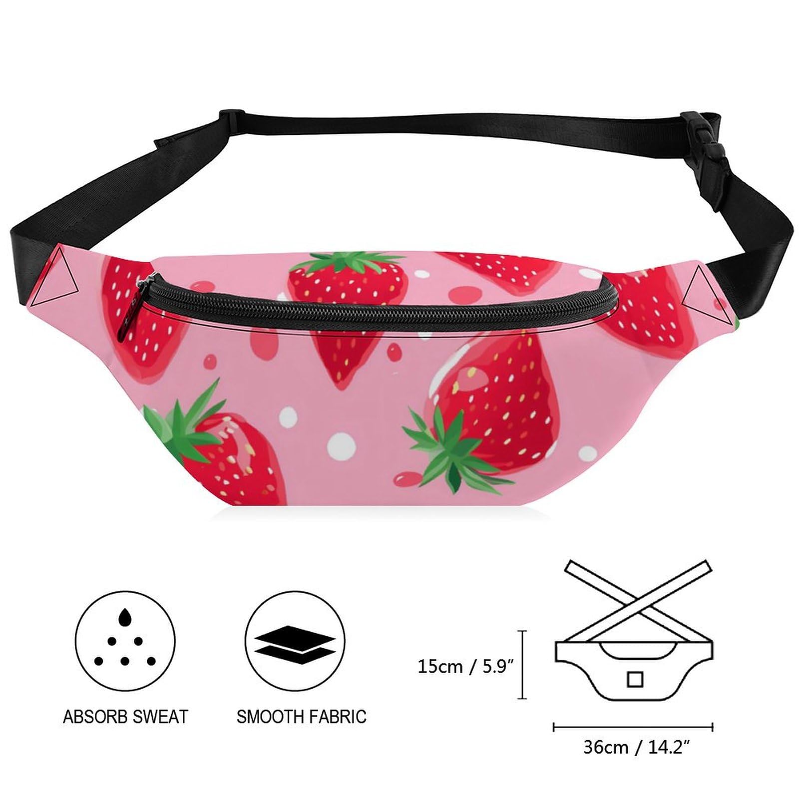 Strawberry Print Adjustable Waist Bag Crossbody Pouch for Women & Men - Fashionable Belt Bag for Travel, Running, Shopping & Outdoor Activities