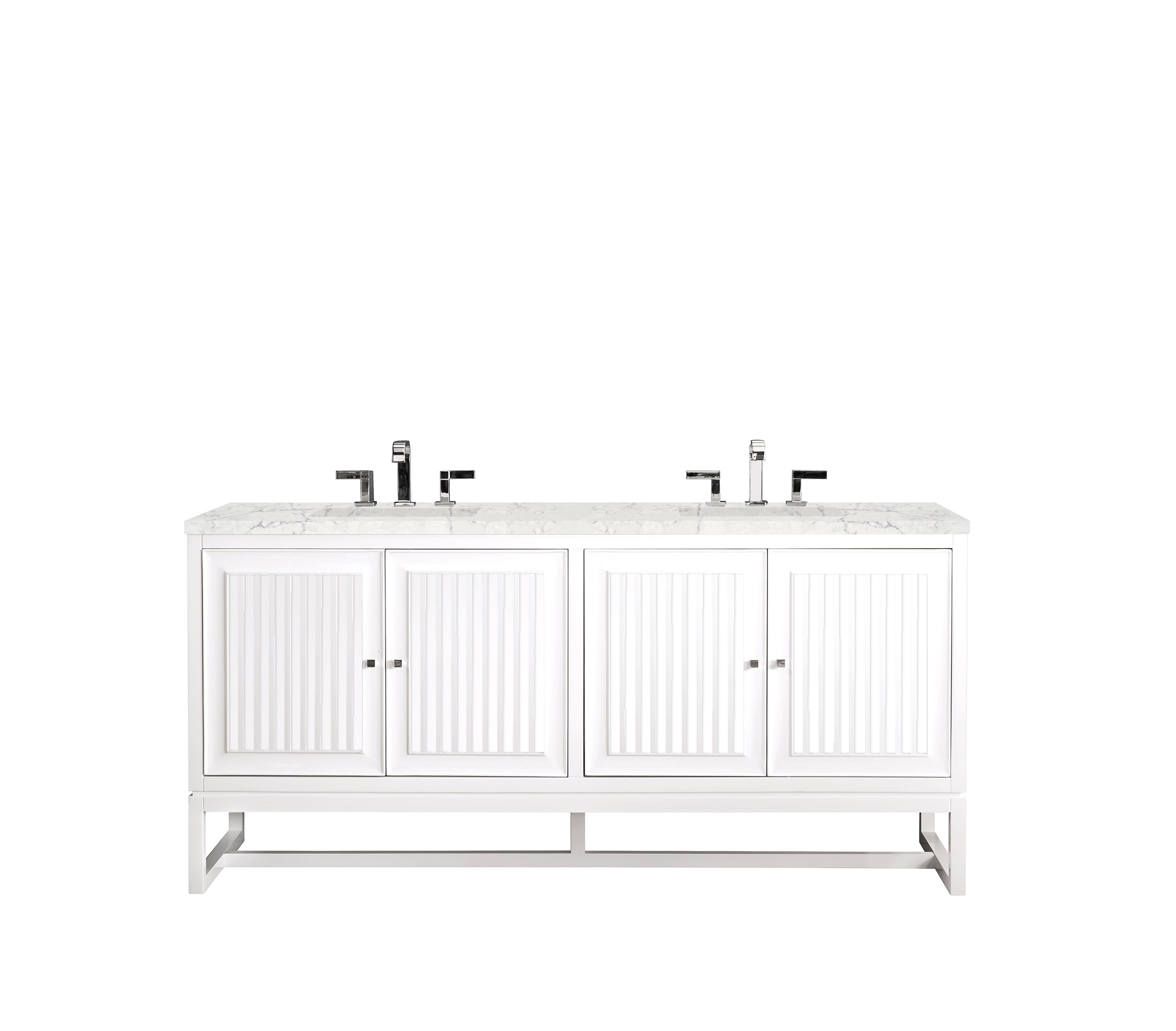 Athens 72 Inch Double Vanity Cabinet with 3CM Eternal Jasmine Pearl Quartz Top - Glossy White Bathroom Vanity for Master Bath & Guest Bathroom Renovation