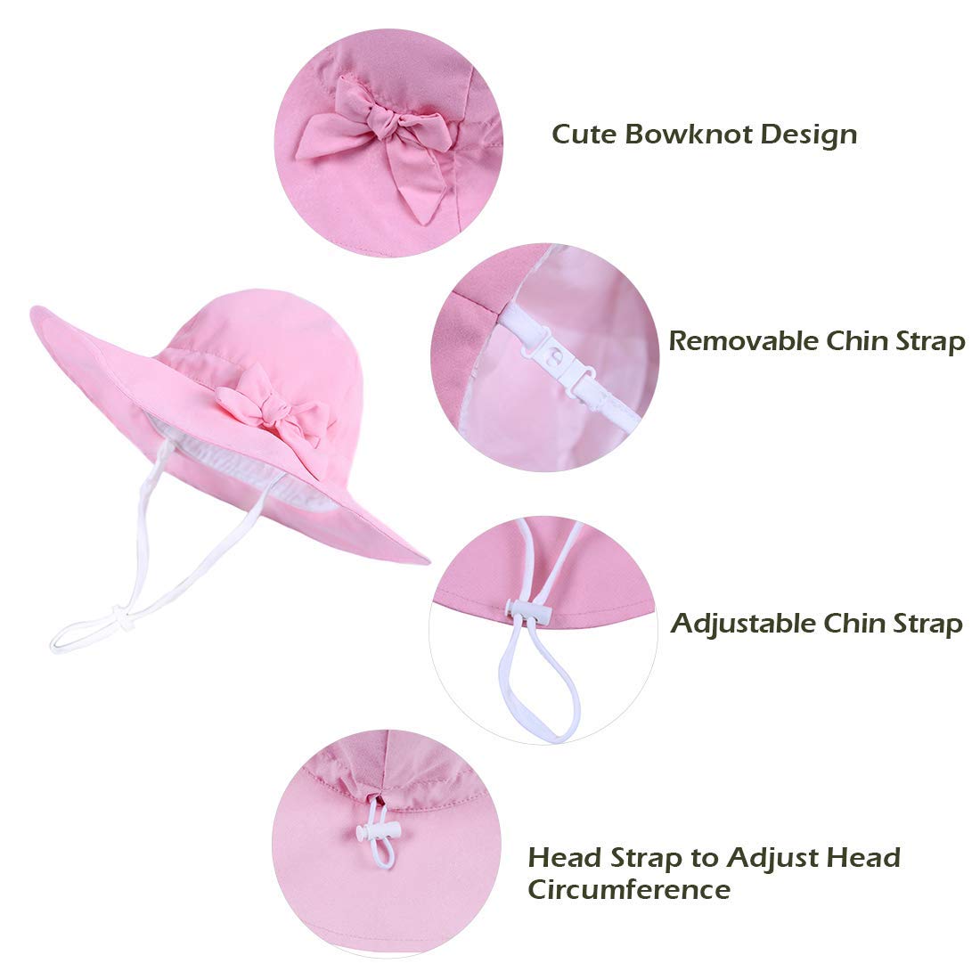 UPF 50+ Baby Sun Hat for Toddler Girls - Wide Brim Bucket Cap for Summer Beach, Pool, Outdoor Play & Travel Protection