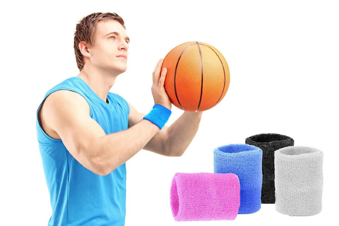 6 Inch Thick Cotton Sports Wristbands for Men & Women - Sweat Absorbing Basketball Tennis Gym Workout Wrist Bands (Pair) - Perfect for Basketball, Tennis, Running, and Fitness Training