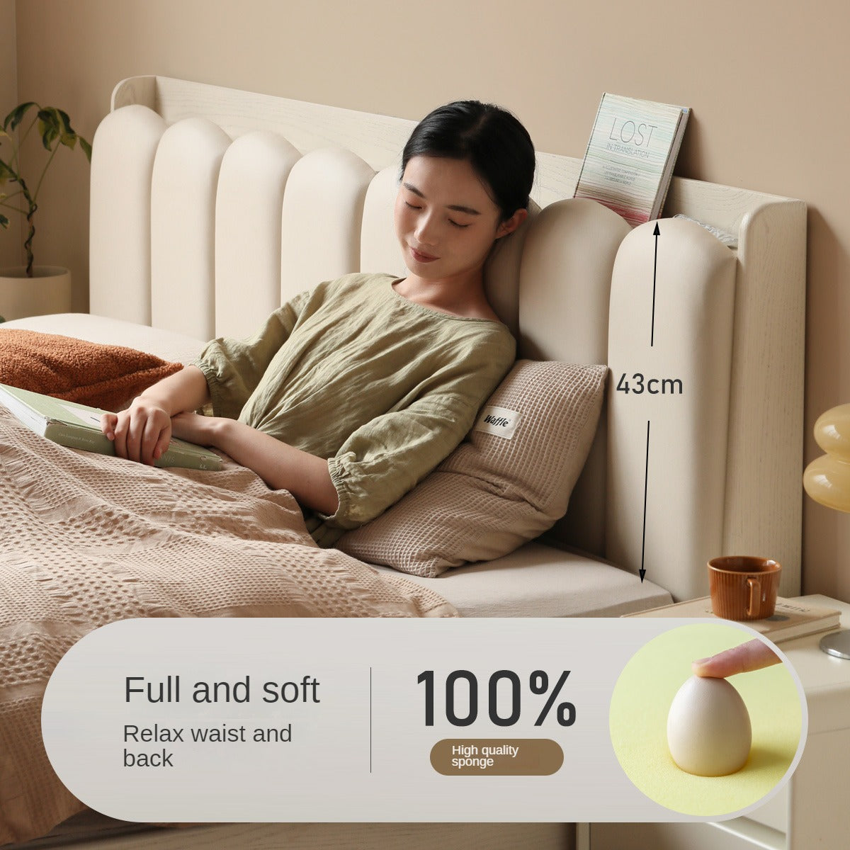 Solid Oak Wood Piano Key Bed Frame - Cream Finish - Elegant and Durable Bedroom Furniture for Classic and Modern Decor Styles