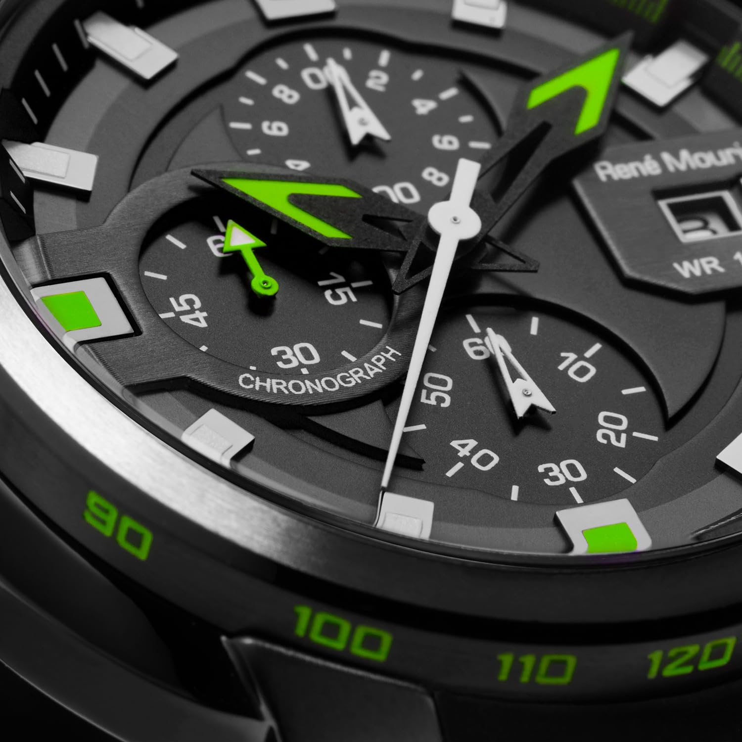 René Mouris Prowler Chronograph Men's Watch - 47MM 316L Stainless Steel Sport Watch with Sapphire Coated Crystal - 100M Waterproof & Silicone Strap - Perfect for Diving, Swimming & Outdoor Activities