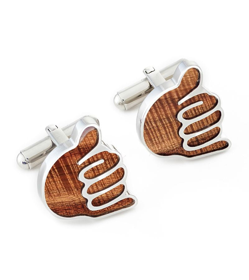Premium Koa Wood Shaka Cufflinks for Men - Hawaiian Style Dress Accessories - Perfect for Weddings, Business Meetings & Formal Events