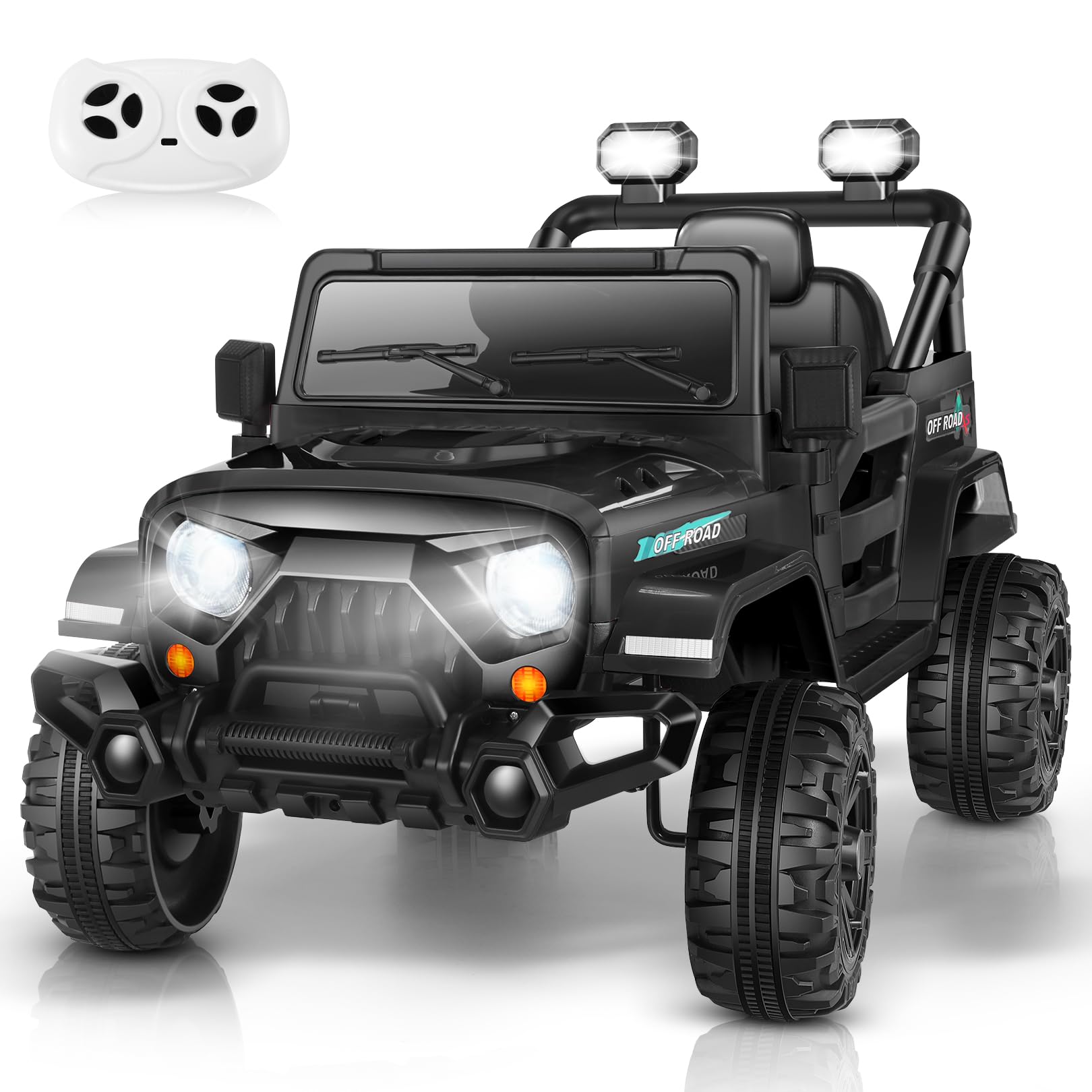 Hikole 12V Electric Ride on Car for Kids 3-6 Years - Remote Control, LED Lights, 3 Speed Modes, Spring Suspension & Seat Belt - Black Battery Powered Truck Toy for Boys & Girls | Perfect for Birthday Gifts, Outdoor Play & Backyard Fun