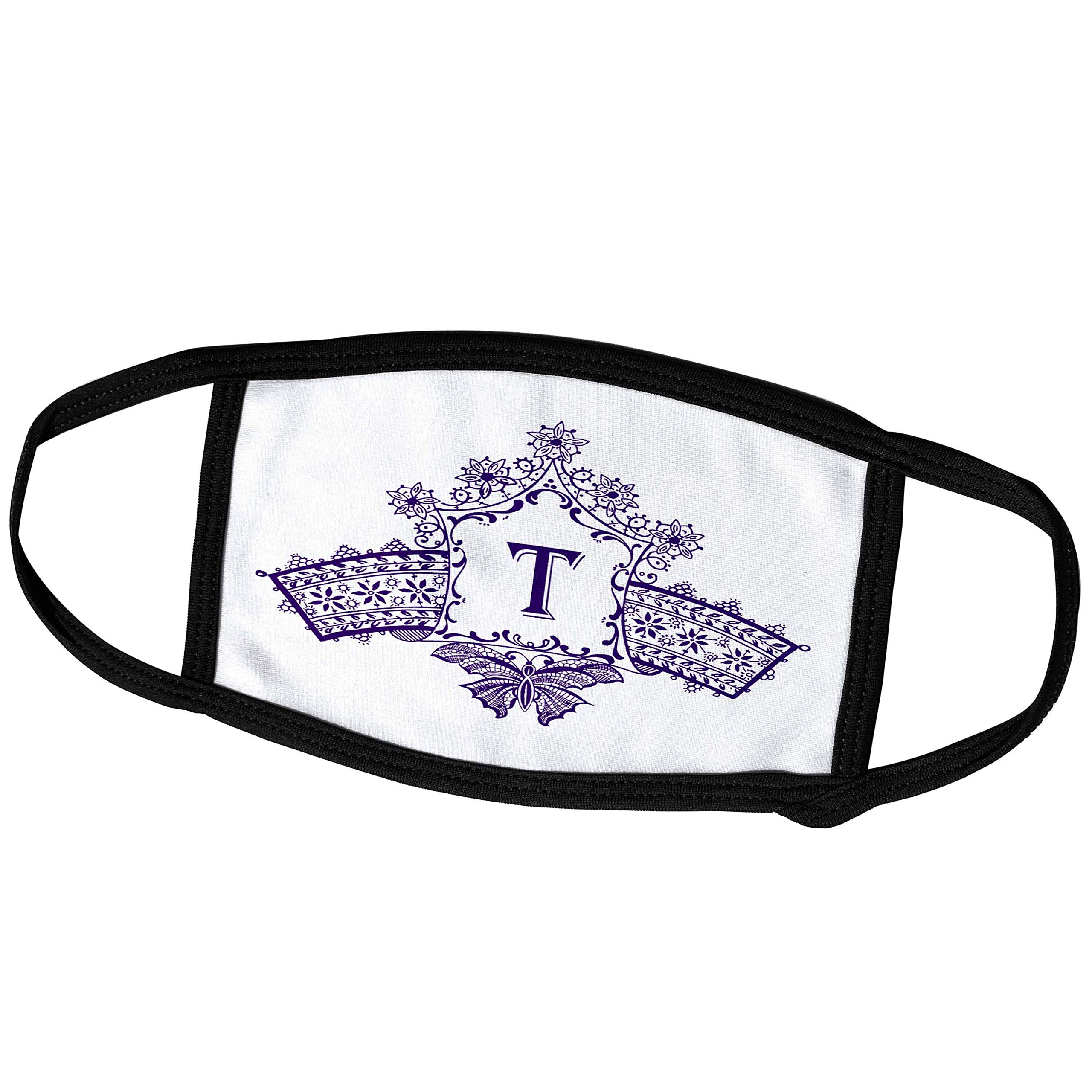 3D Rose Monogram Face Mask with Butterfly Detail - Purple Diadem Design for Daily Wear & Gifting