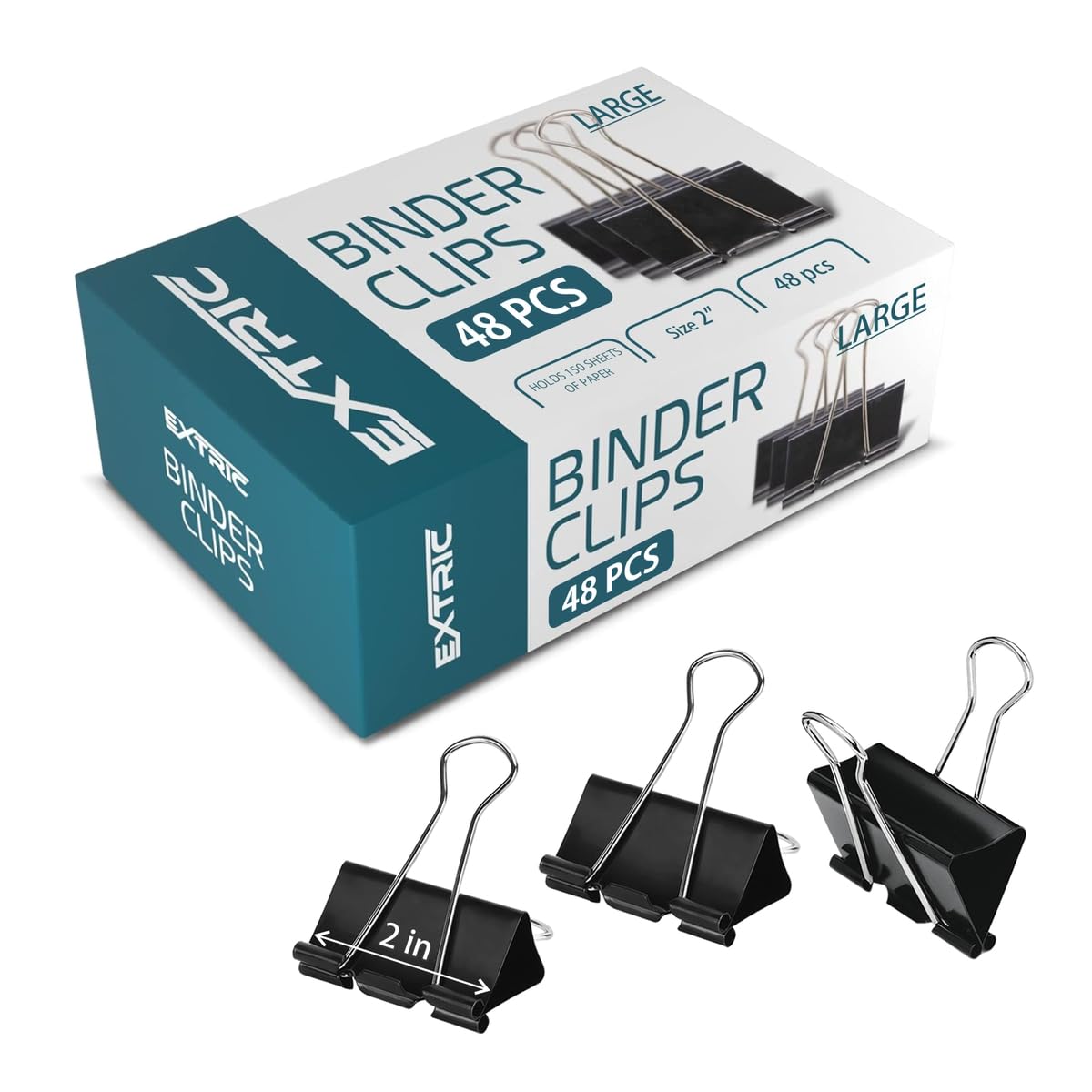 48 Pack Large 2 Inch Black Binder Clips - Heavy Duty Paper Clamps for Organizing Documents, Files & Office Supplies - Perfect for Home, Office & School Use