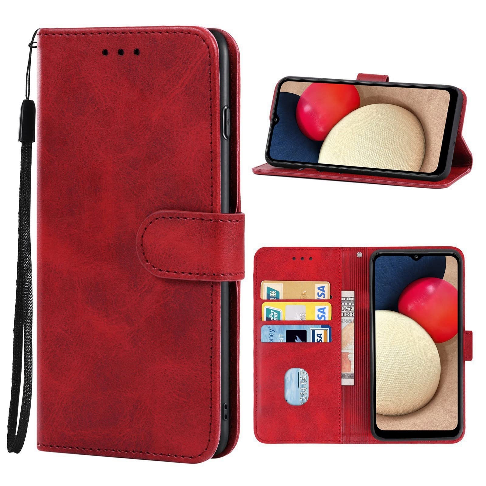Premium Leather Wallet Phone Case for Samsung Galaxy A02s EU Version - Magnetic Flip Cover with Card Slots, Kickstand & Bracket | Perfect for Work, Travel & Everyday Use