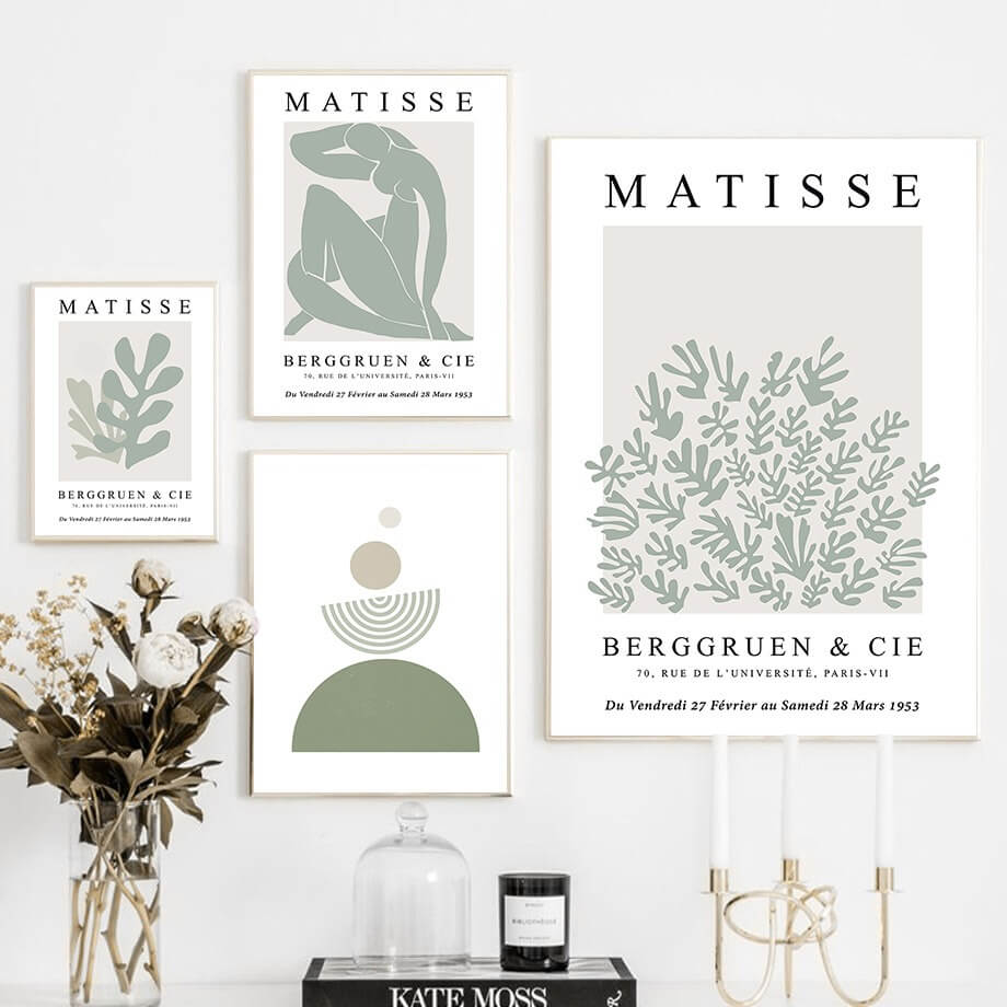 Matisse Sage Green Canvas Art Posters - Modern Wall Decor for Living Room, Bedroom & Office