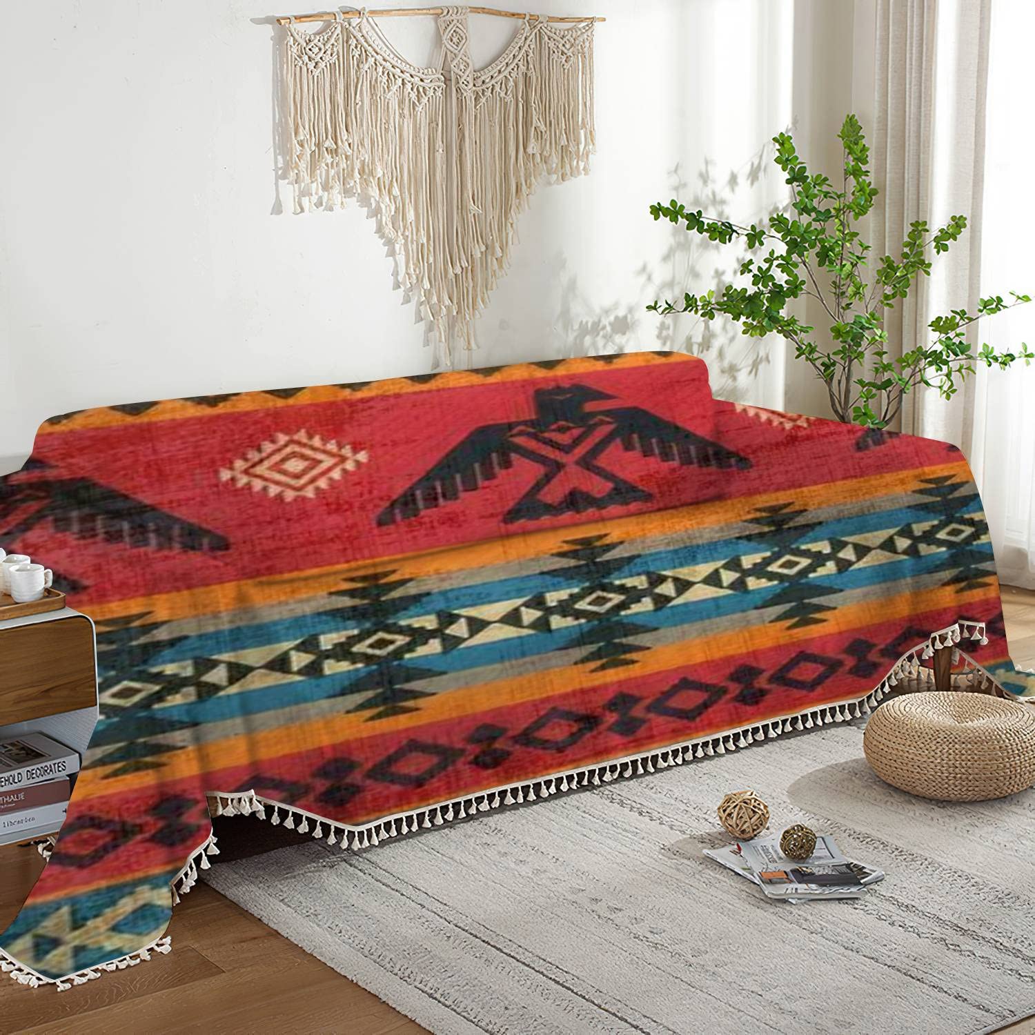 Washable Ethnic Geometric Tribal Sofa Cover - Native American Style Slipcover, Couch Protector & Throw Blanket for Living Room & Bedroom (70'' x 90'') - Pet-Friendly Furniture Protector for Couches, Sofas & Sectionals
