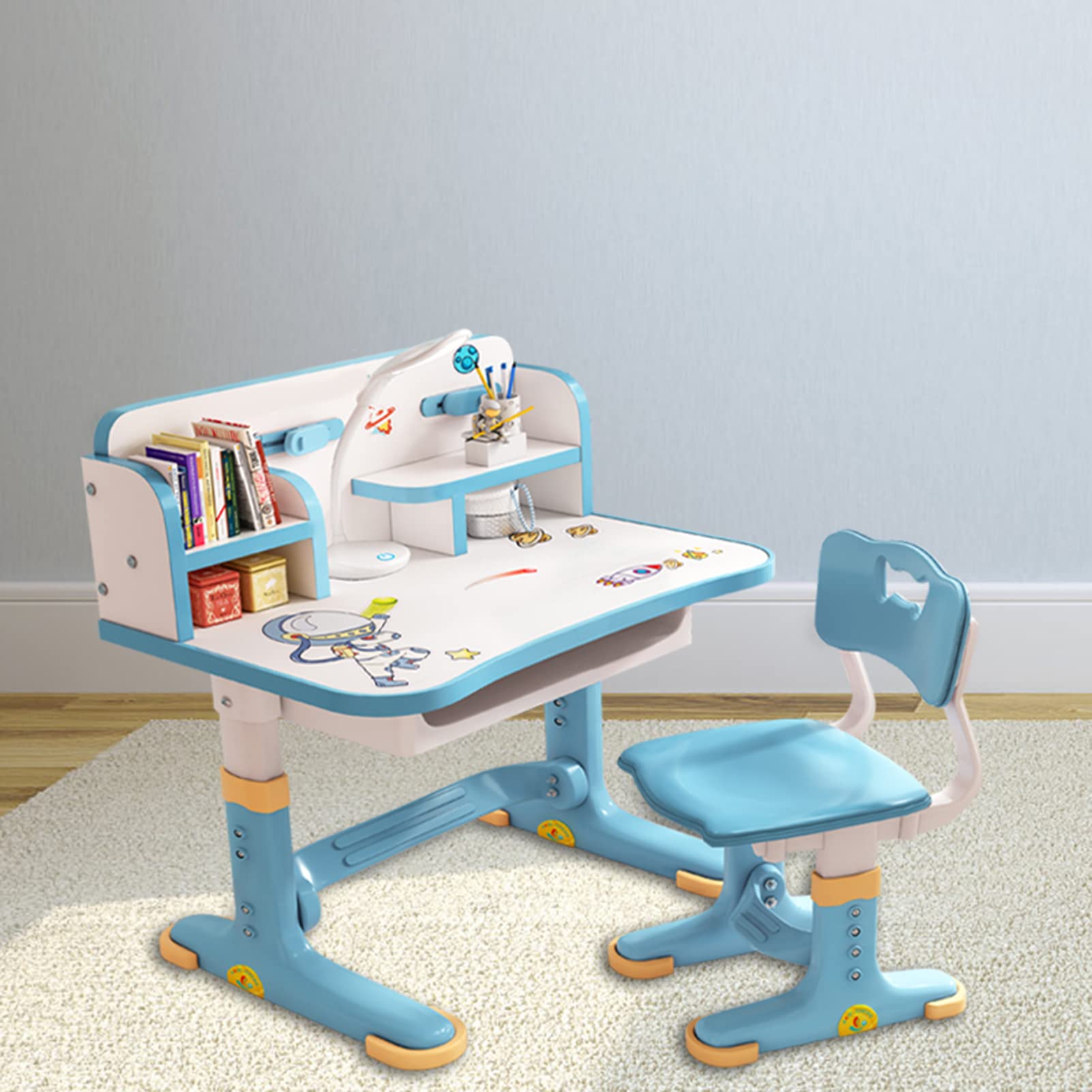 Adjustable Height Kids Desk and Chair Set with Wide Desktop & Storage Drawer - Ergonomic Study Table for Boys & Girls - Perfect for Homeschooling, Online Learning & Bedroom Study Space