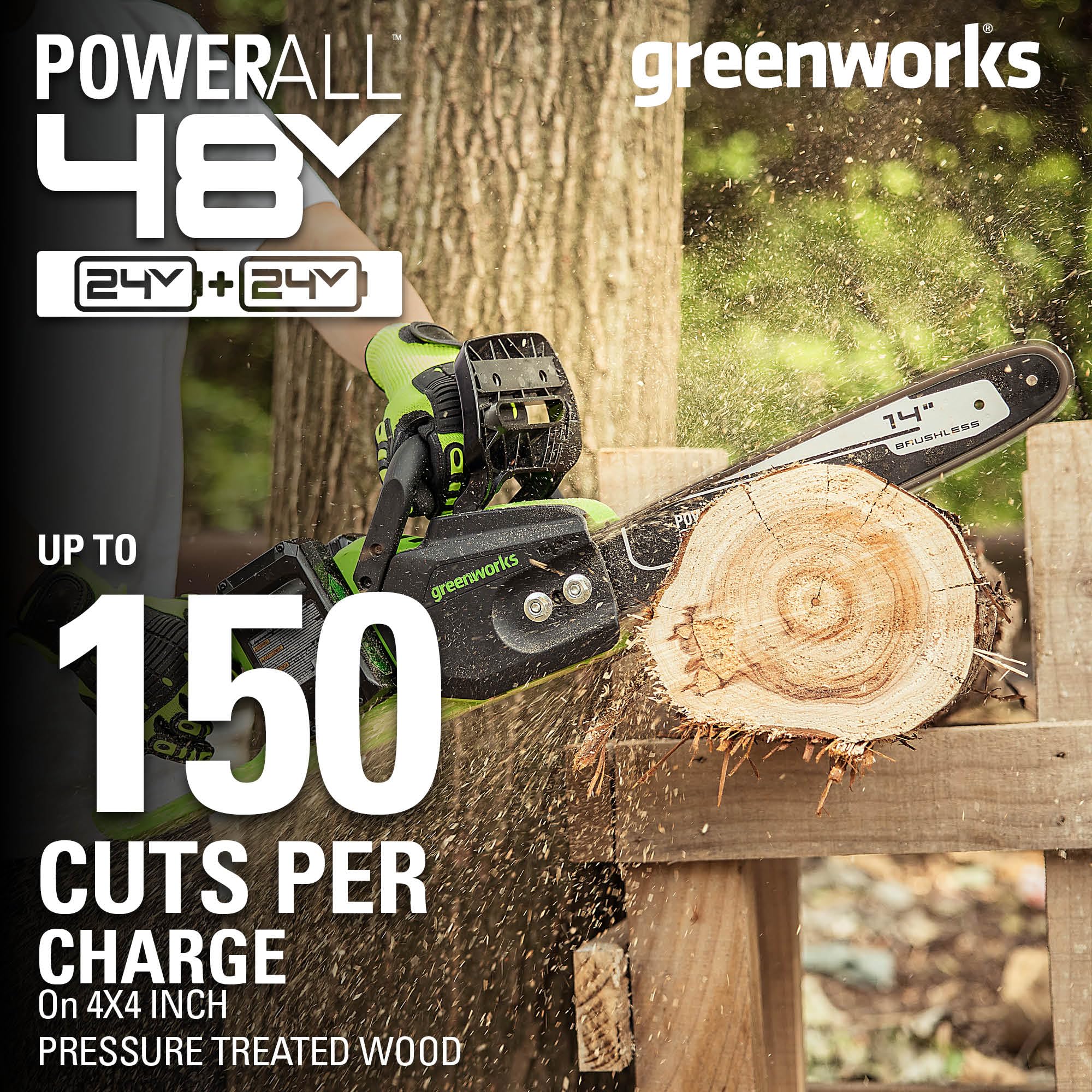 48V (2x24V) 16-Inch Cordless Battery Chainsaw with Two 4.0Ah USB Batteries & Dual Port Fast Charger - Perfect for Tree Trimming, Firewood Cutting, and Yard Maintenance