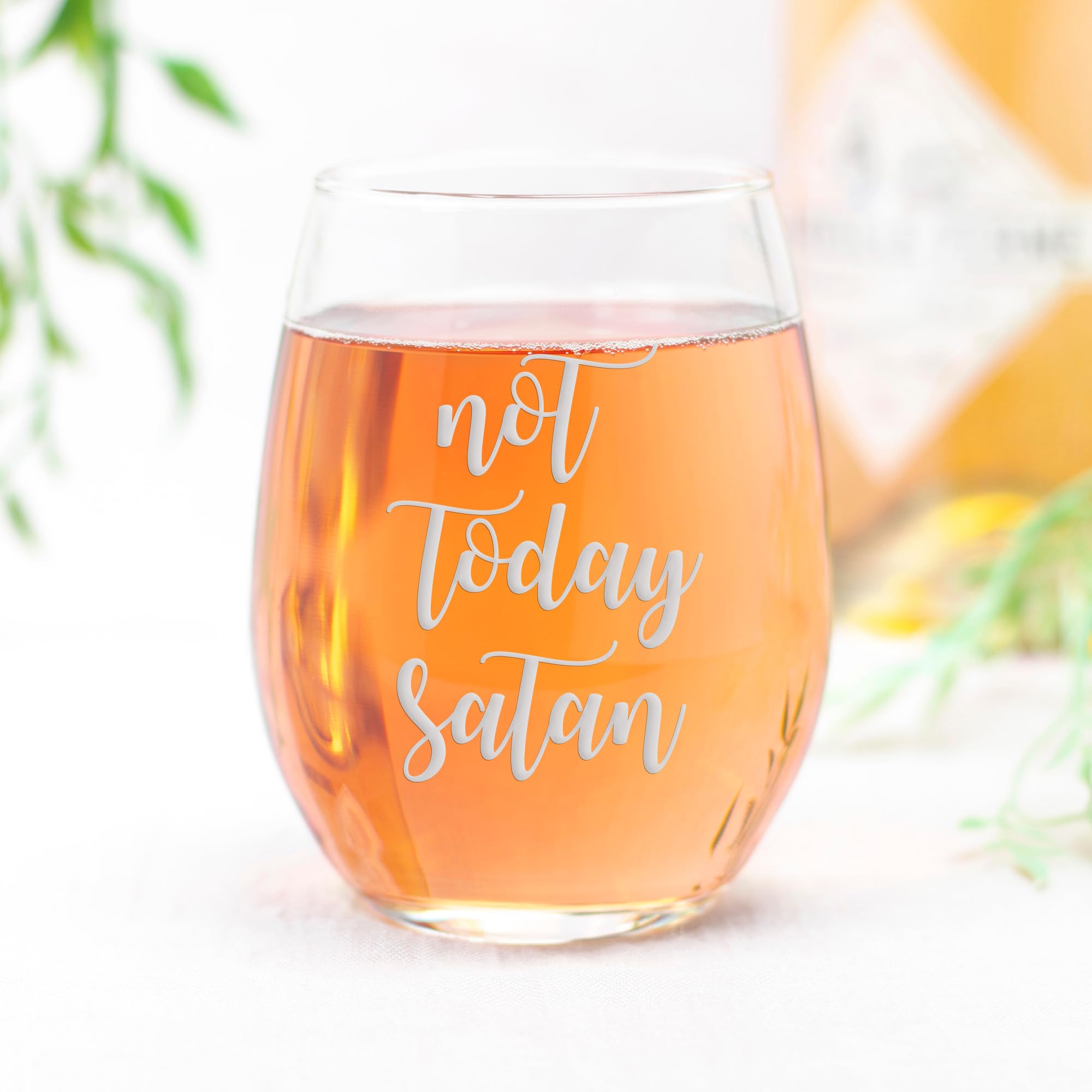Not Today Satan Stemless Wine Glass - Religious Bible & Jesus Gift for Christians, Funny Christian Wine Cup for Church Events, Bible Study, Weddings & Faith-Based Gatherings