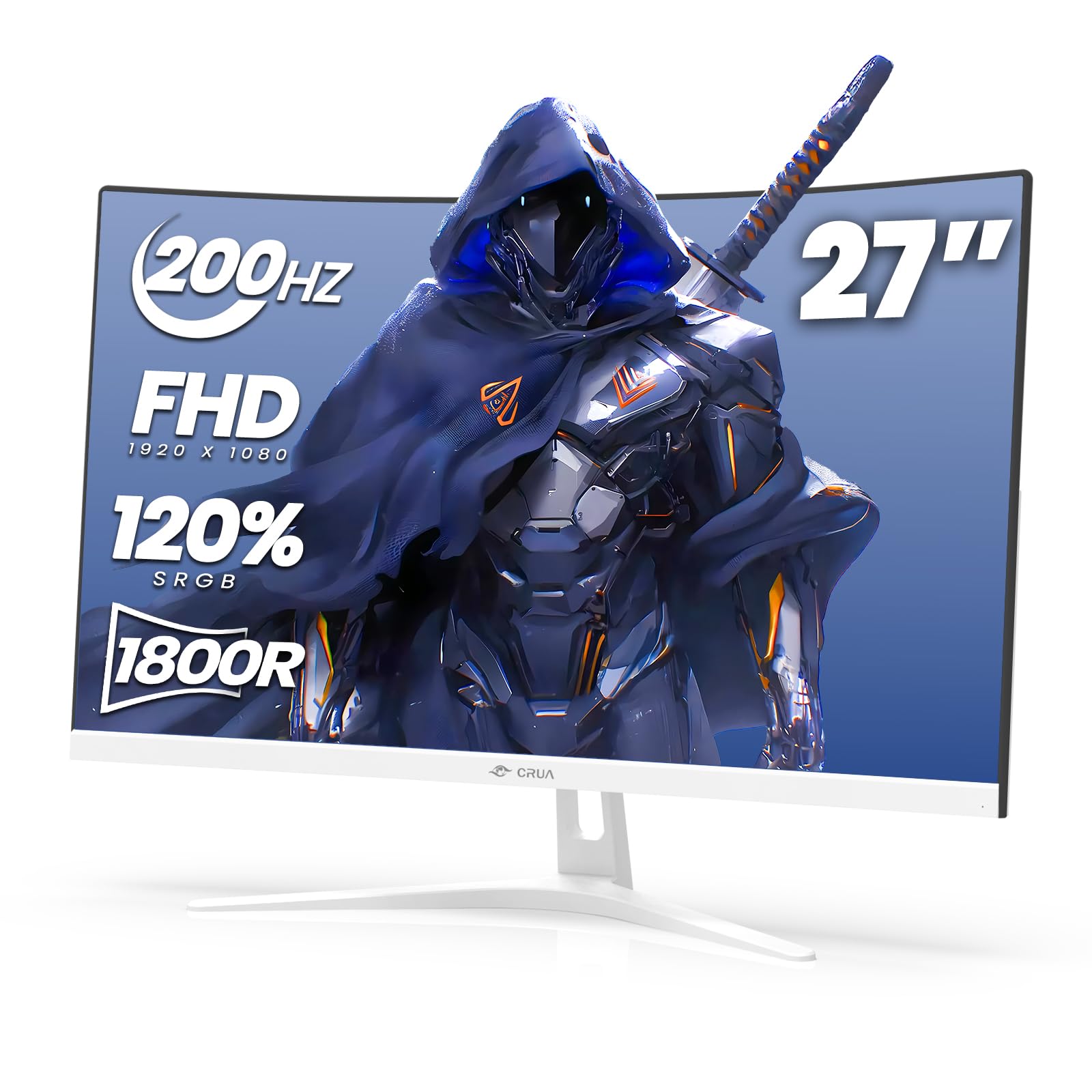 CRUA 27 Inch Curved Gaming Monitor - 200Hz Refresh Rate, FHD 1080P, 1800R VA Panel, 1ms Response Time, AMD FreeSync, Eye Care Technology, HDMI & DisplayPort, VESA Mountable - Perfect for Competitive Gaming, Home Office & Entertainment Setup