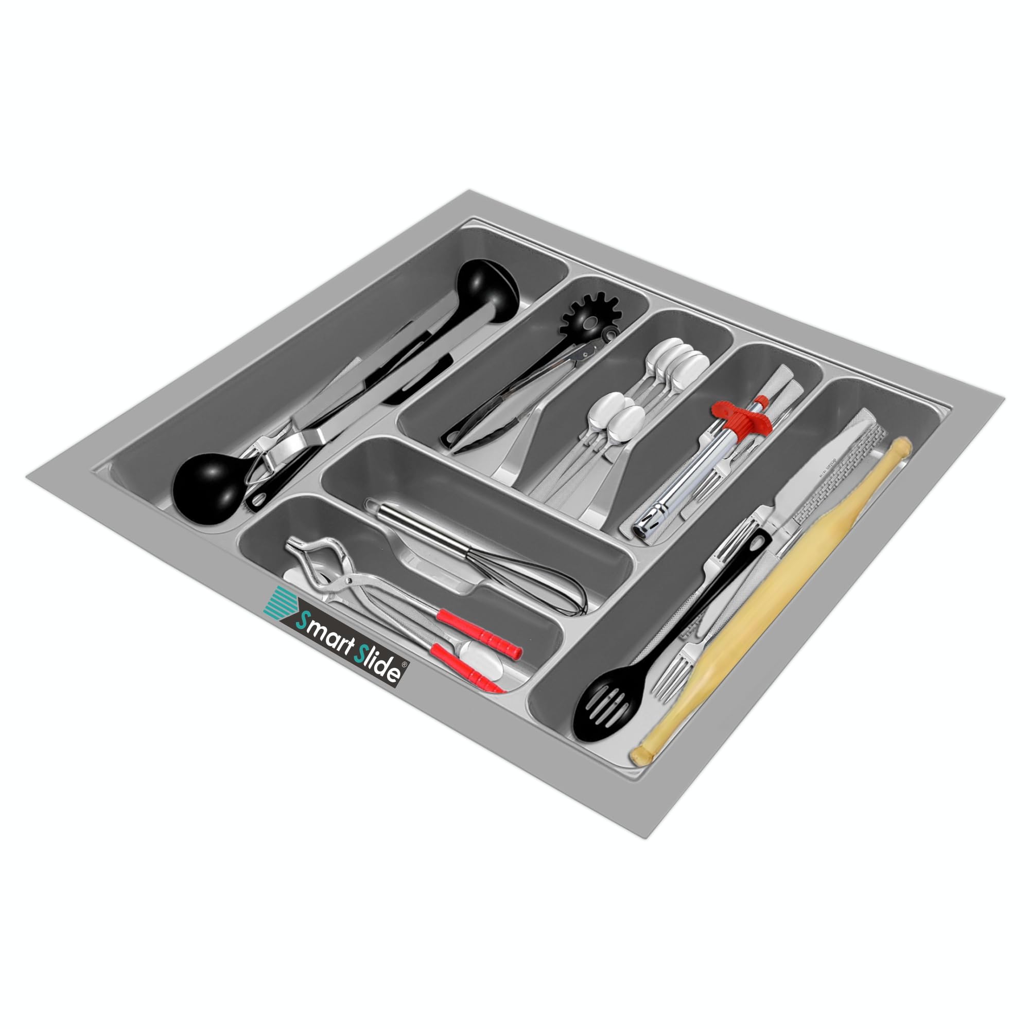 SmartSlide 530 X 475mm Kitchen Drawer Organizer - Cutlery Tray, Silverware & Cosmetics Storage for Modular Kitchen Baskets & Tandem Drawers - Perfect for Utensil Organization & Bathroom Accessories Storage