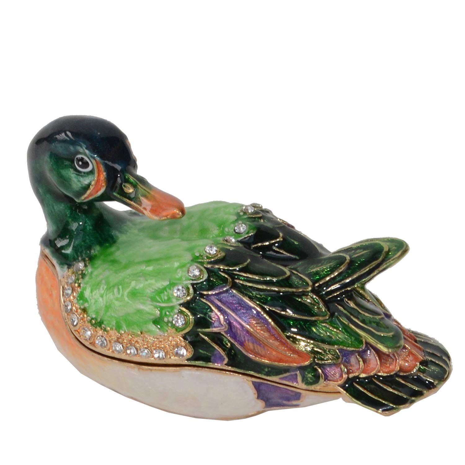 Hand-Painted Mallard Duck Trinket Box - Hinged Lid Jewelry Storage Box, Decorative Ring & Earring Holder, Collectible Bird Figurine - Perfect for Home Décor, Gift Giving & Jewelry Organization