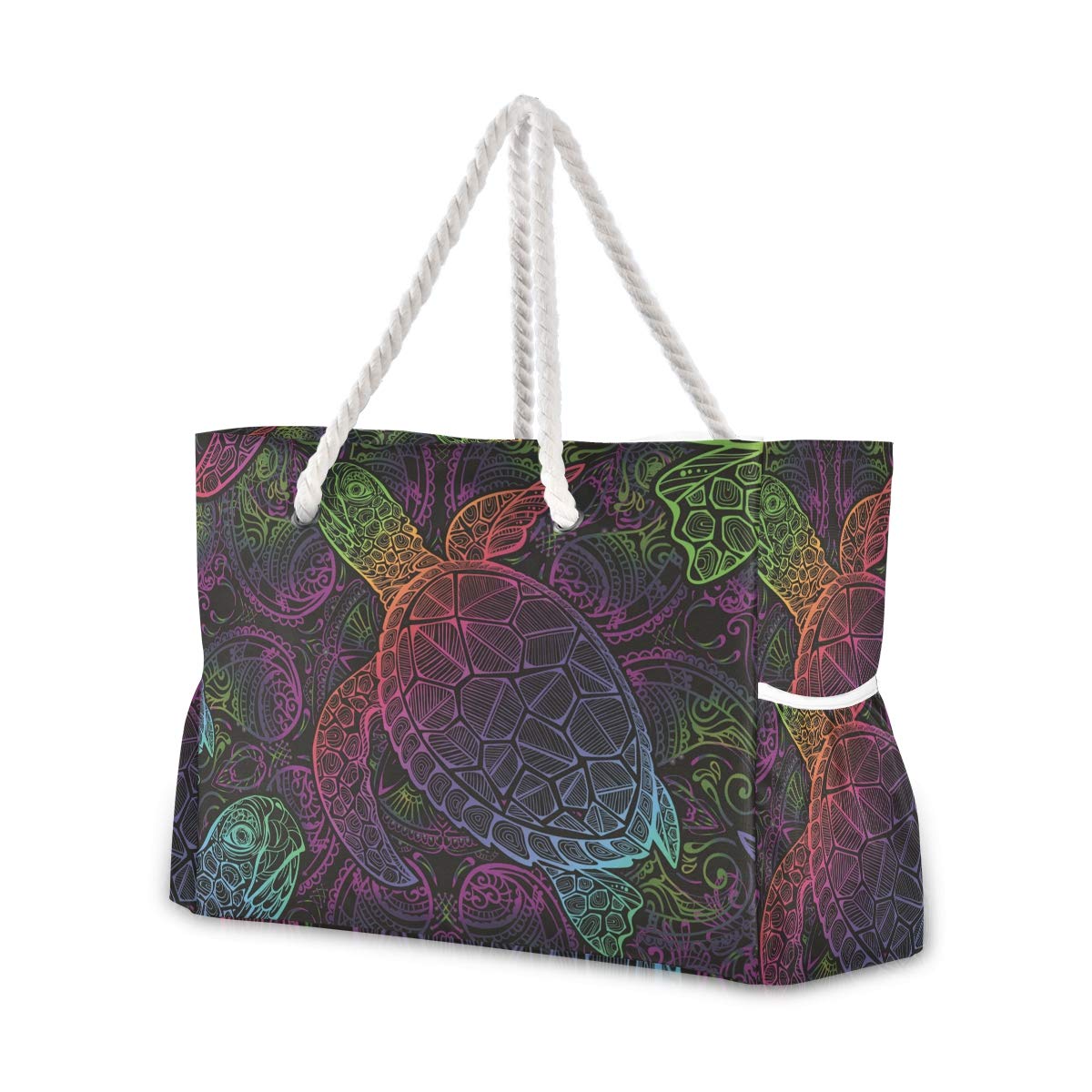 ALAZA Boho Beach Bag with Sea Turtle, Lotus & Mandala Design - Large Waterproof Tote for Travel, Camping, Yoga & Gym - Perfect for Summer Vacation, Pool Days & Outdoor Adventures